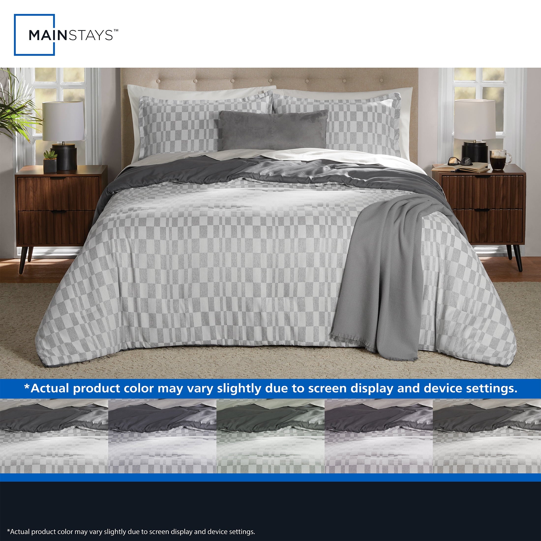 Full/Queen Comforter Set, All-Season, 5-Piece, Soft Silver Check - Image 5