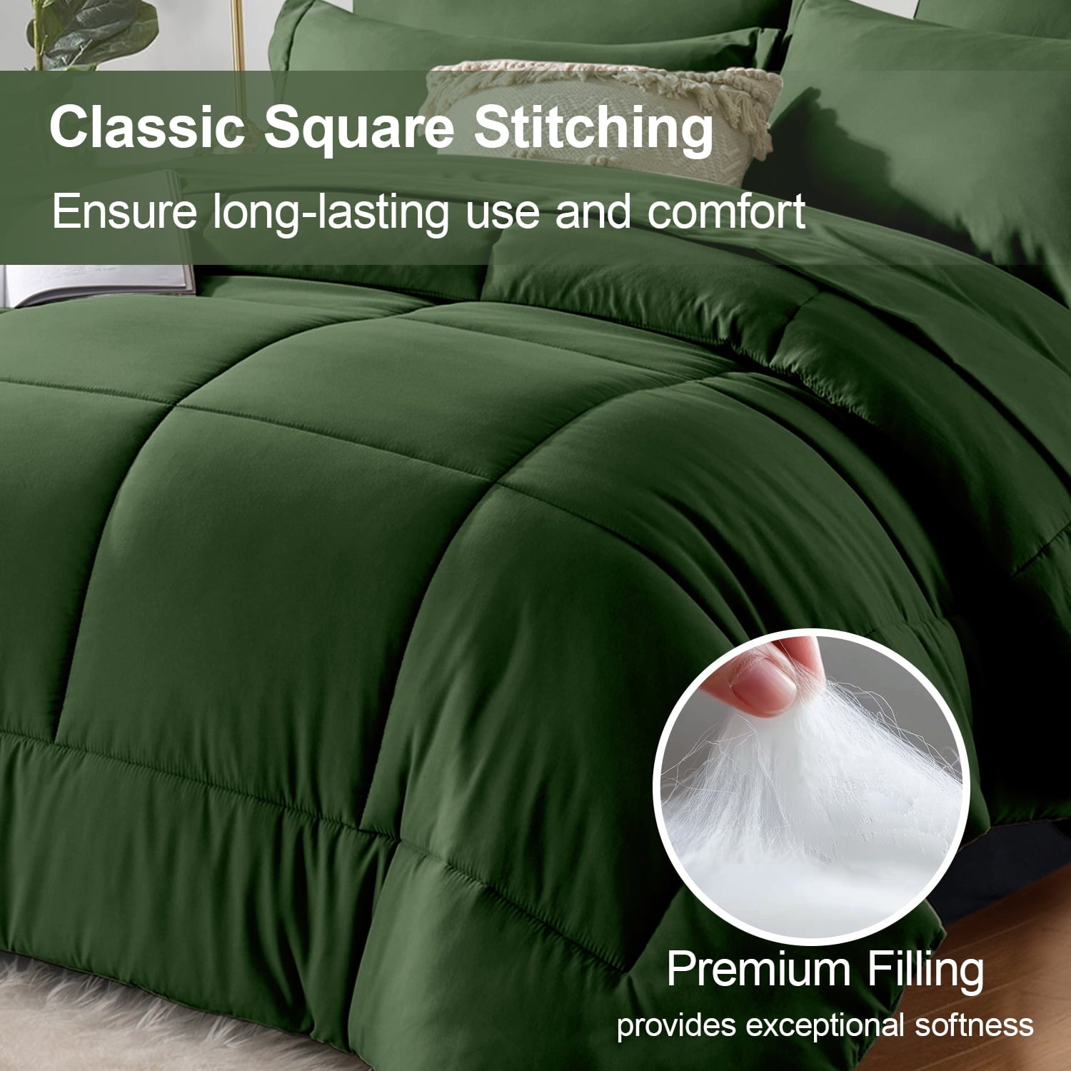 Flymme Queen Comforter Set Forest Green Bed in a Bag Queen Size 7 Pieces Soft Bed Set Lightweight Microfiber Green Bedding Comforter Set wit - Image 4