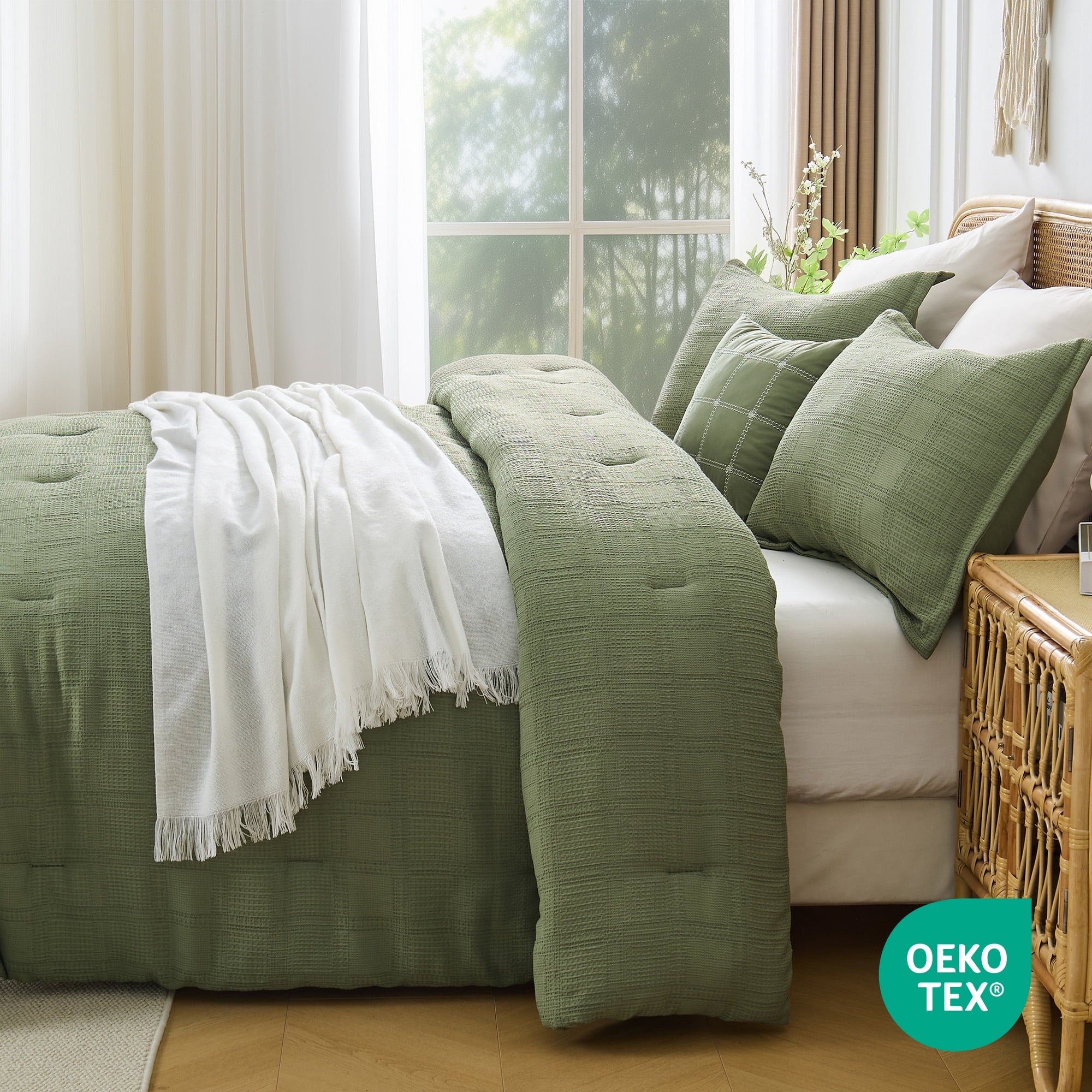 Waffle Weave Comforter Set Full/Queen Size, Lightweight & Breathable Comforter Bet Set for All Season, 3-Piece Textur... - Image 5