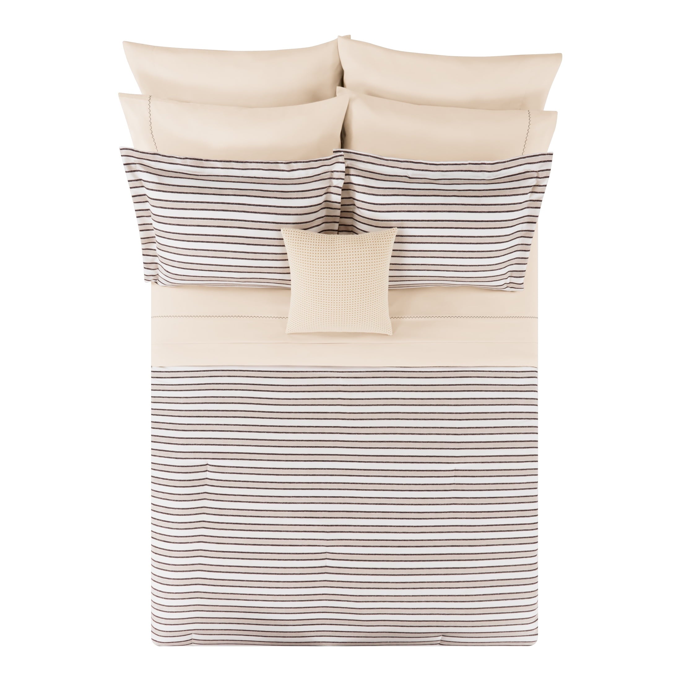 Soft Touch Bed in a Bag 11-Piece Reversible Tan & Black Striped Comforter Set with Sheets, Queen - Image 3