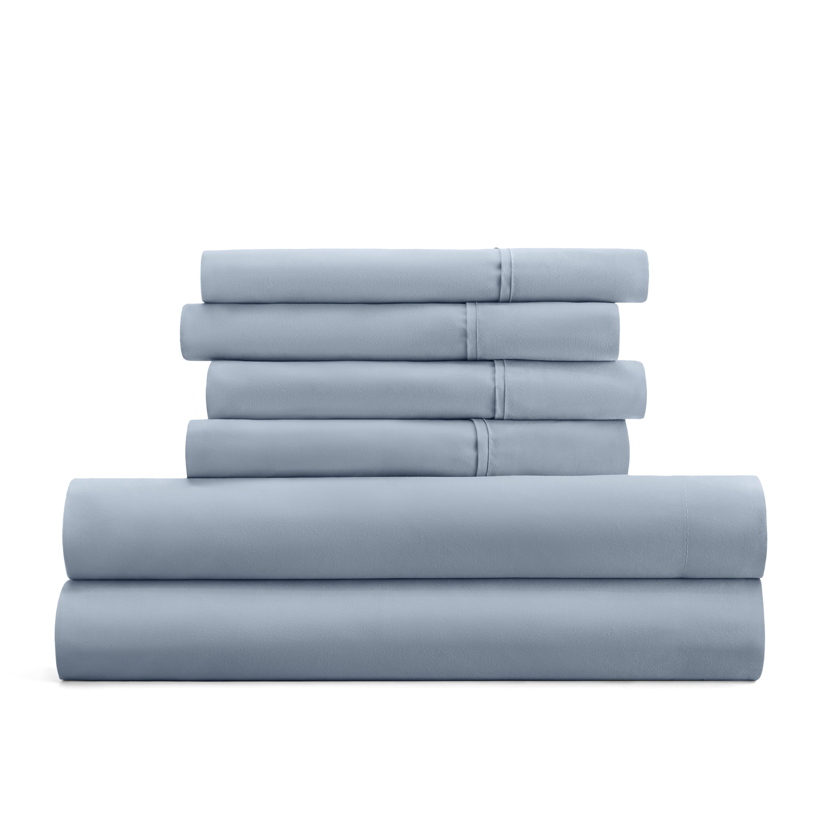 Queen, Light Blue Solid Microfiber 6 Piece Bed Sheet Set - Image 6