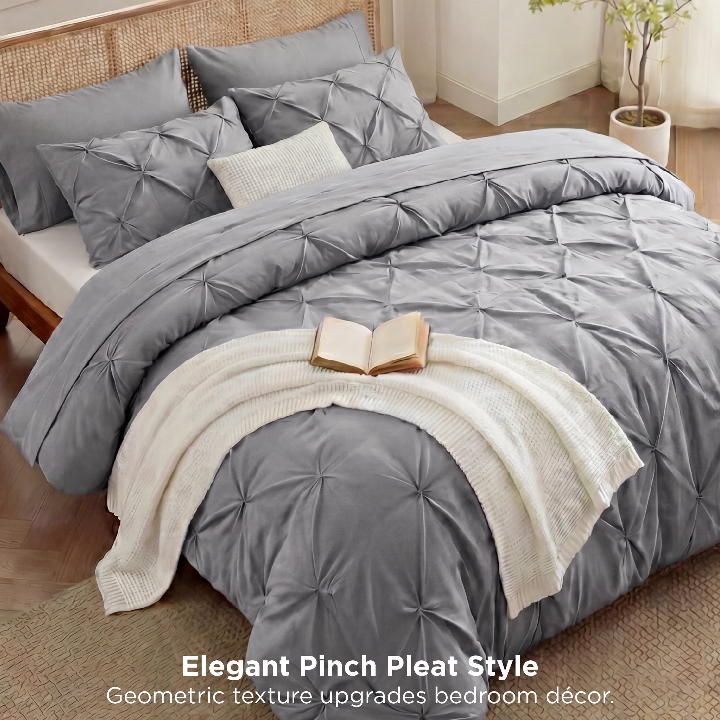 U by Bedsure Queen Comforter Set Grey, Bed in a Bag Queen Size Bedding, 7 Pieces Pinch Pleat All Season Comforter - Image 3