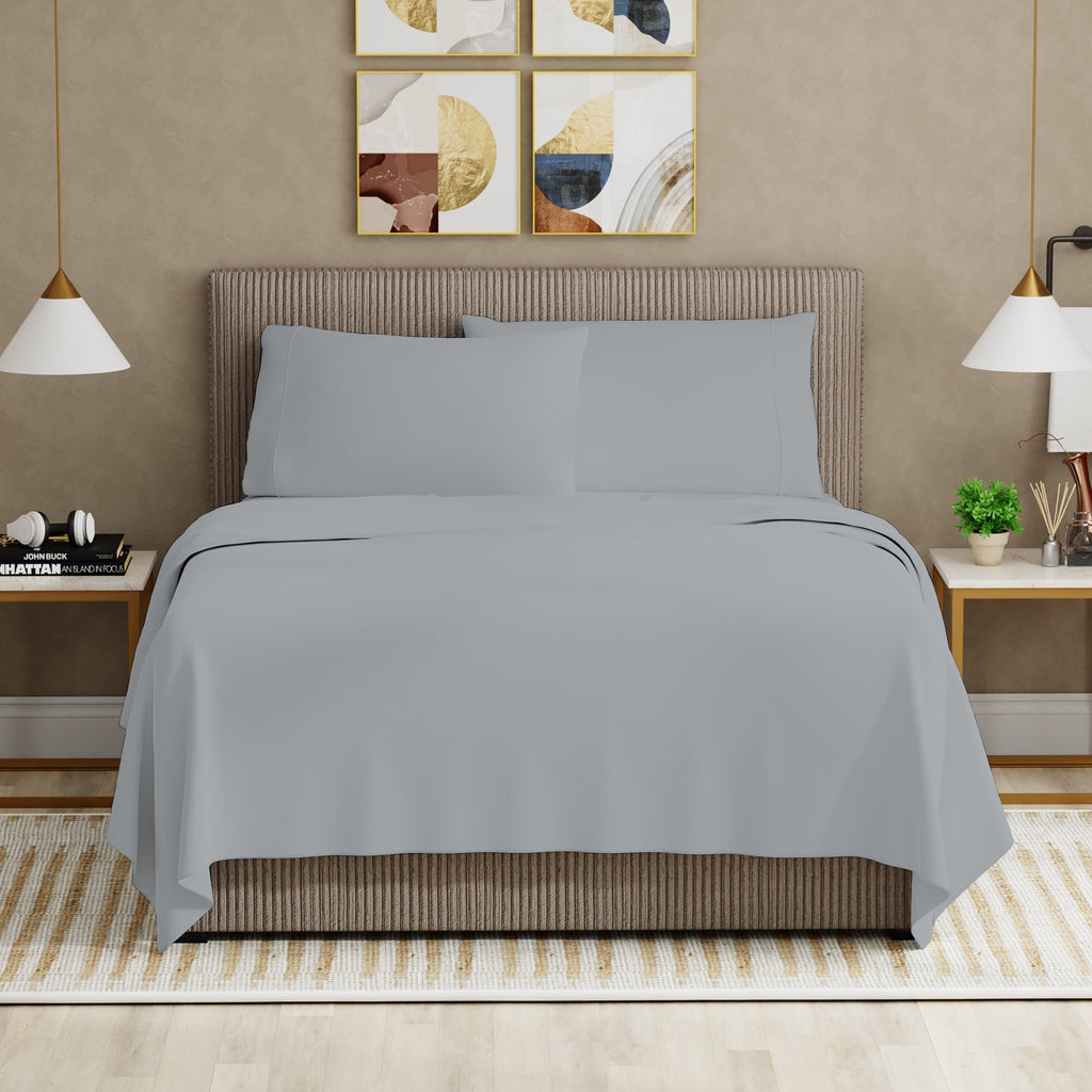 Soft Finish Microfiber Percale Queen Bed Sheet Set – 4-Piece Lightweight, Wrinkle-Resistant, Quick-Dry, Light Gray - Image 2