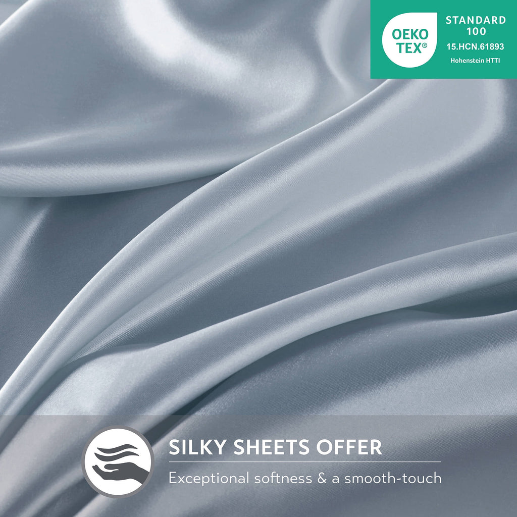 Satin Sheet Set, Twin Bed Sheets with Pillowcases, 4-Piece Luxury Silky Sheet Set, Blue, Gifts for Women - Image 4