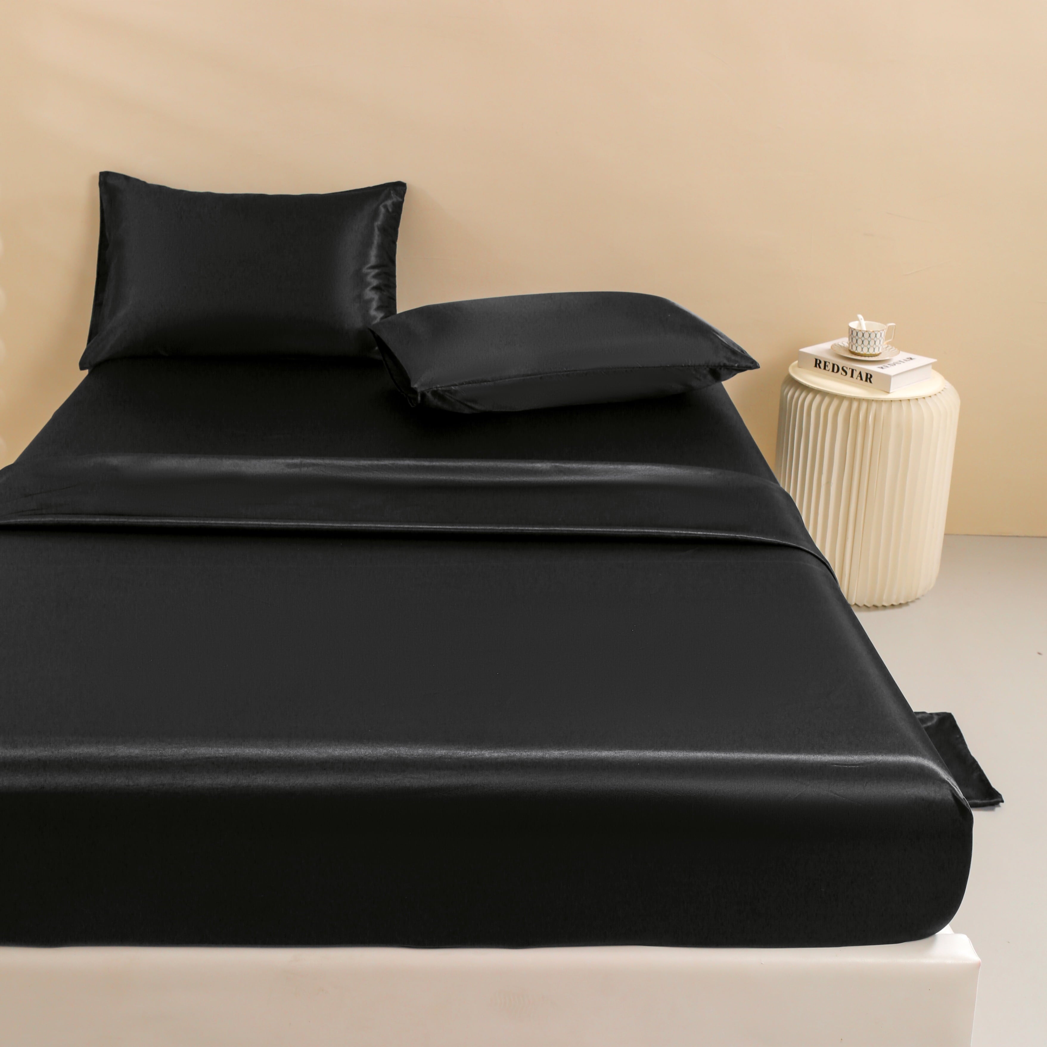 4Pcs Black Satin Sheets Queen Set Silk Sheets 13" Deep Pocket Ultra Soft silky Bed Sheet Set - Image 4