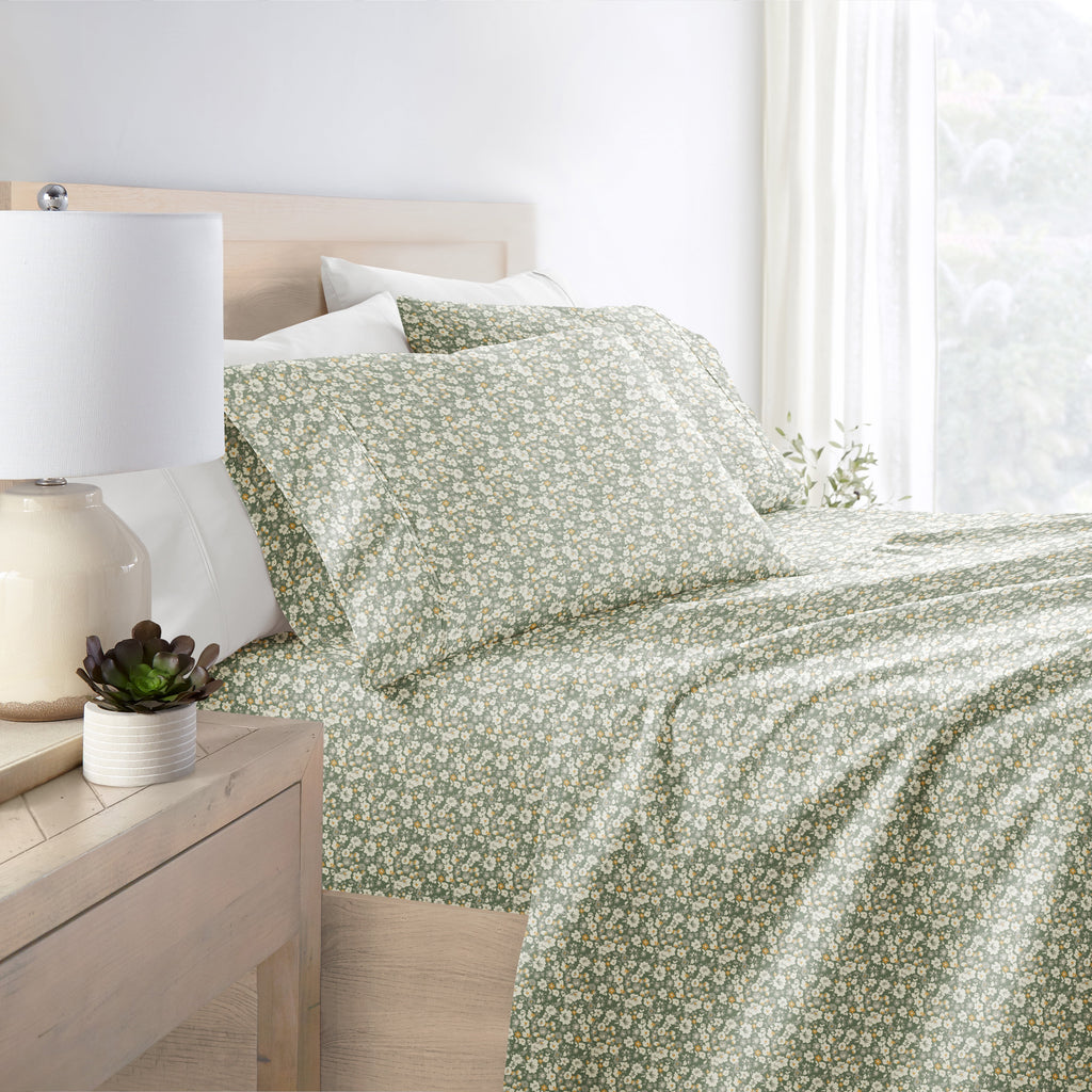 4 Piece Pattern Microfiber Bed Sheets Set, Floral Dream Eucalyptus, Twin - Image 2