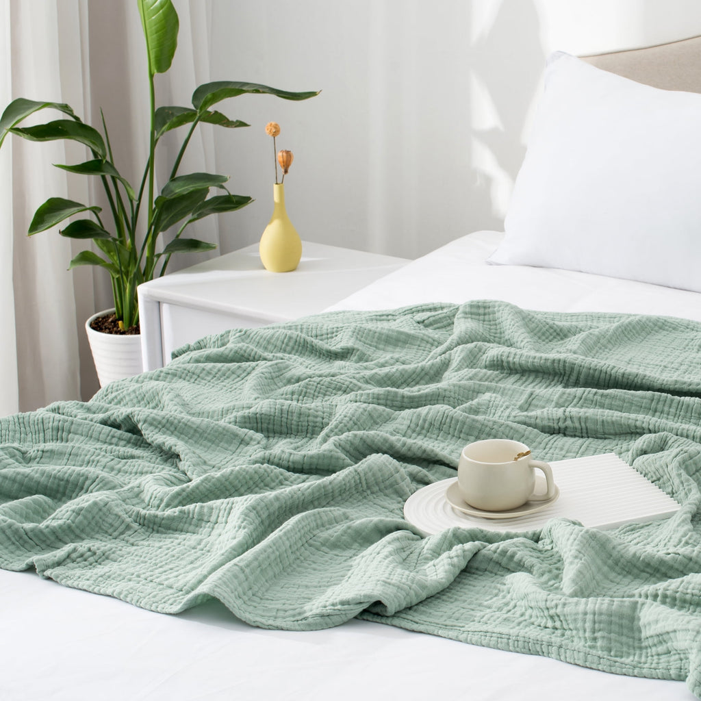 Carriediosa 100% Cotton Muslin Throw Blanket Gauze Blankets for Adults Soft Throws for Bed and Couch, 50" x 70" Sage Green - Image 4
