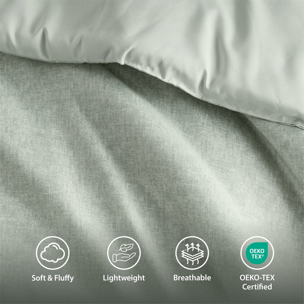 Full/Queen Comforter Sets, Reversible 3 Piece Extra Soft Bedding Set, Chambray Print Sage Green Comforter Bed Set wit... - Image 3