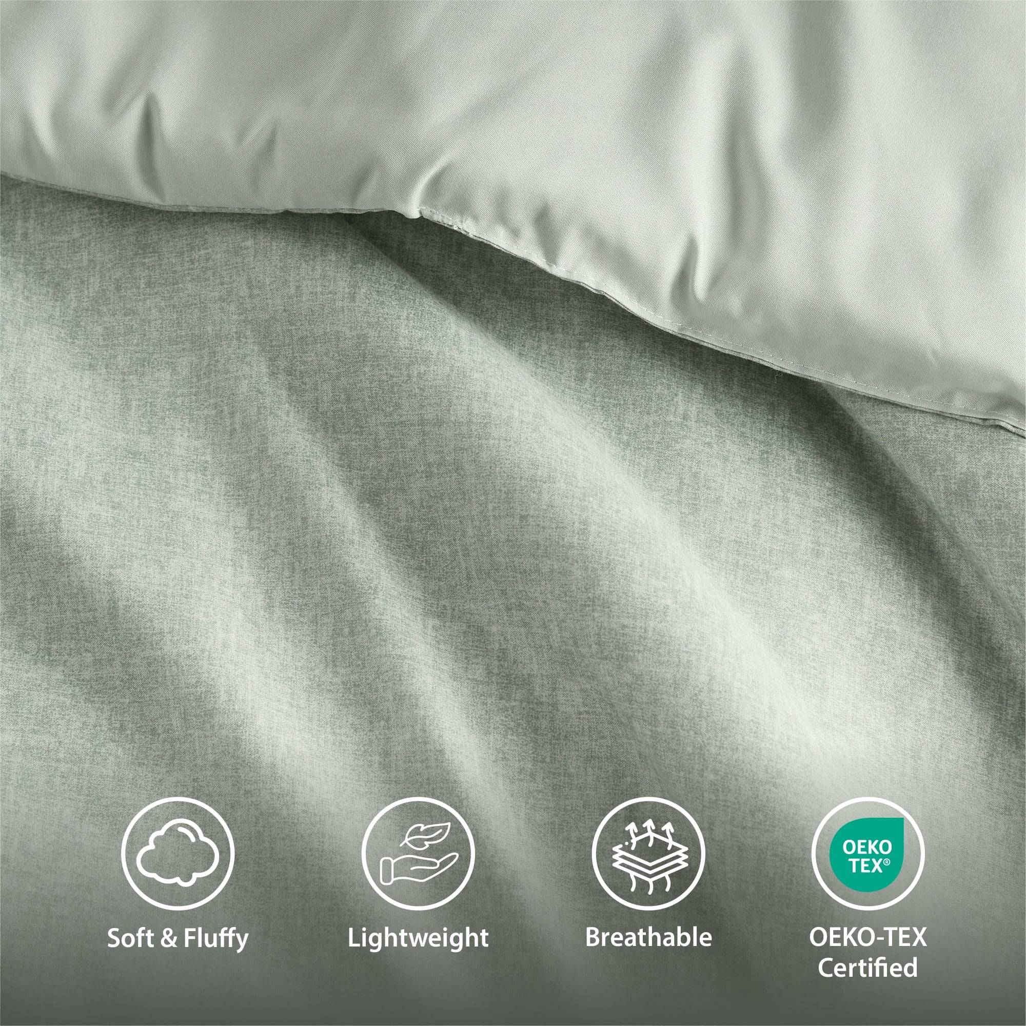 Full/Queen Comforter Sets, Reversible 3 Piece Extra Soft Bedding Set, Chambray Print Sage Green Comforter Bed Set wit... - Image 3