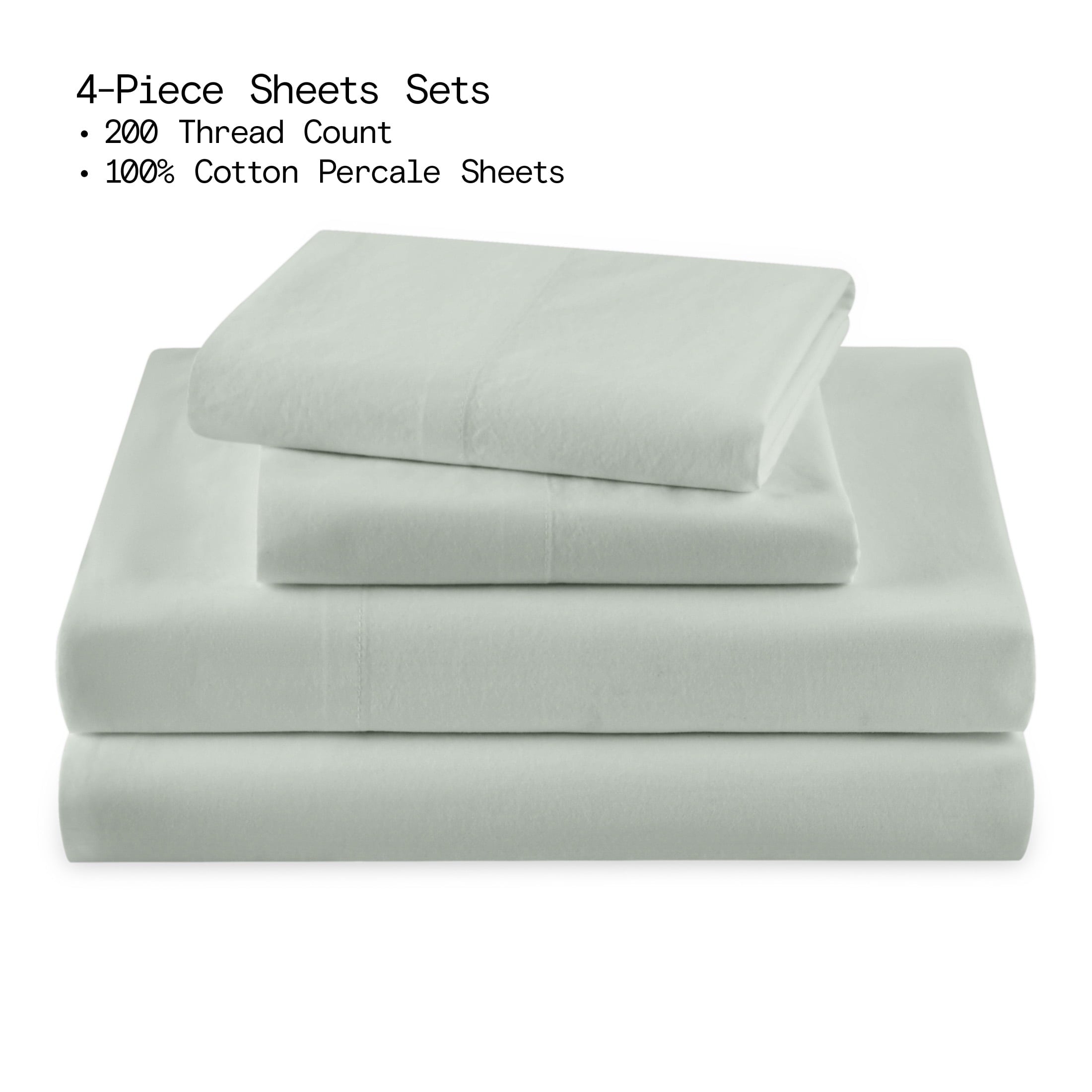 Solid 4-Piece 100% Cotton Washed Percale Sage Green Sheet Set, Full - Image 5