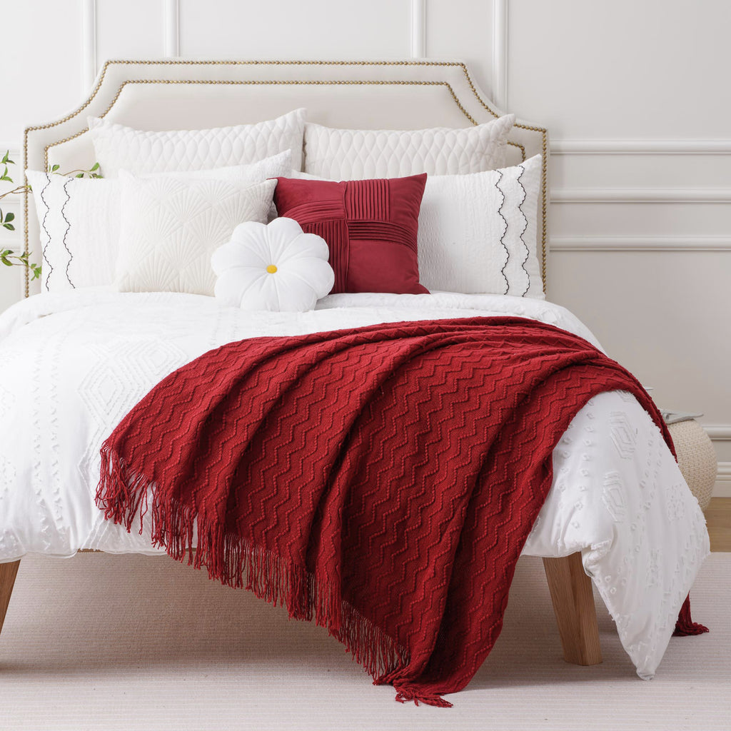Battilo Dark Red Blanket for Couch,Burgundy Knit Throw Blanket for Bedroom,Christmas Throw,50"x60" - Image 2