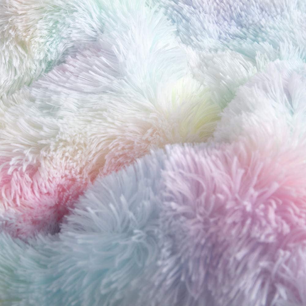 Wajade Plush Shaggy Comforter Set Fluffy Fuzzy Faux Fur Bedding Set - 3PC Microfiber Soft Warm Quilt Set(Rainbow Pink,Queen Size) - Image 4