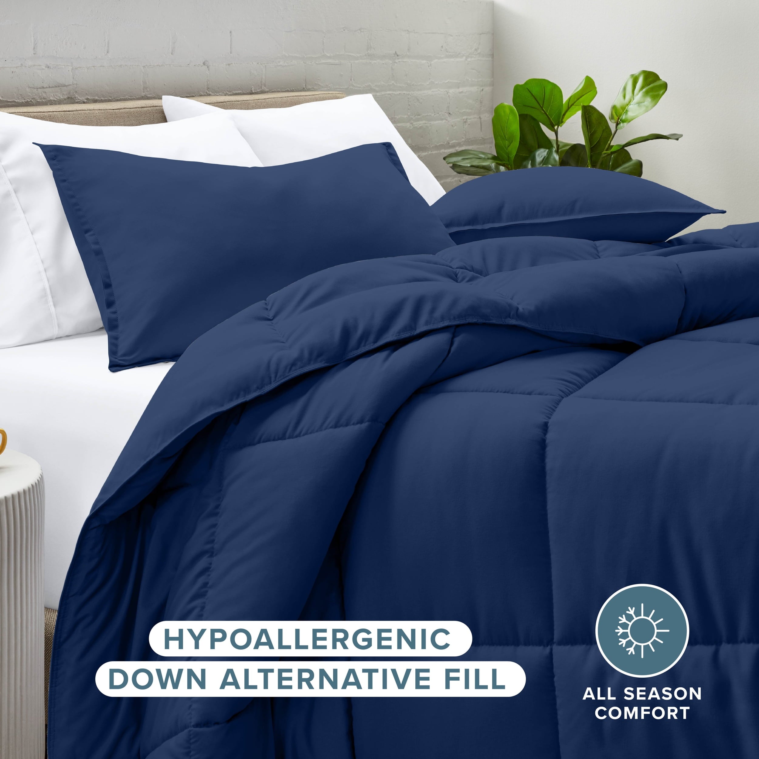 Down Alternative Comforter Set - 3-Pieces - All Seasons - Queen, Dark Blue - Image 2