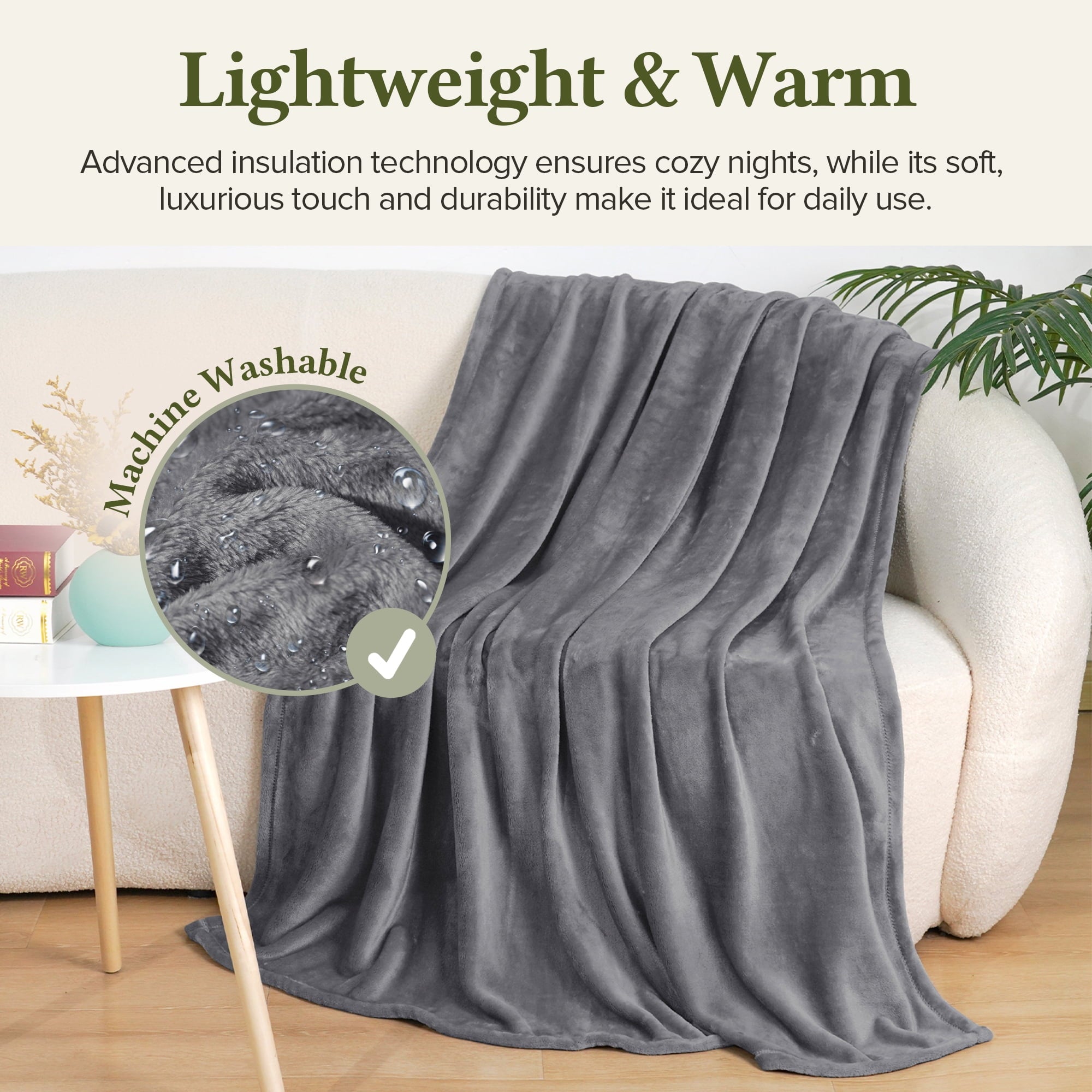 Fleece Throw Blanket, Fuzzy Soft Lightweight Blankets for Bed, Sofa, Suitable for All Season, Grey, 50x60 inches - Image 2