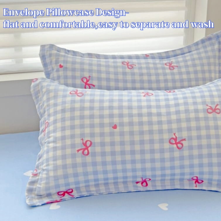 JOLUSERE 3-Piece Blue Plaid Pink Bows Comforter Full Set , Cute Soft Bedding Set for Kids Adults - Image 5