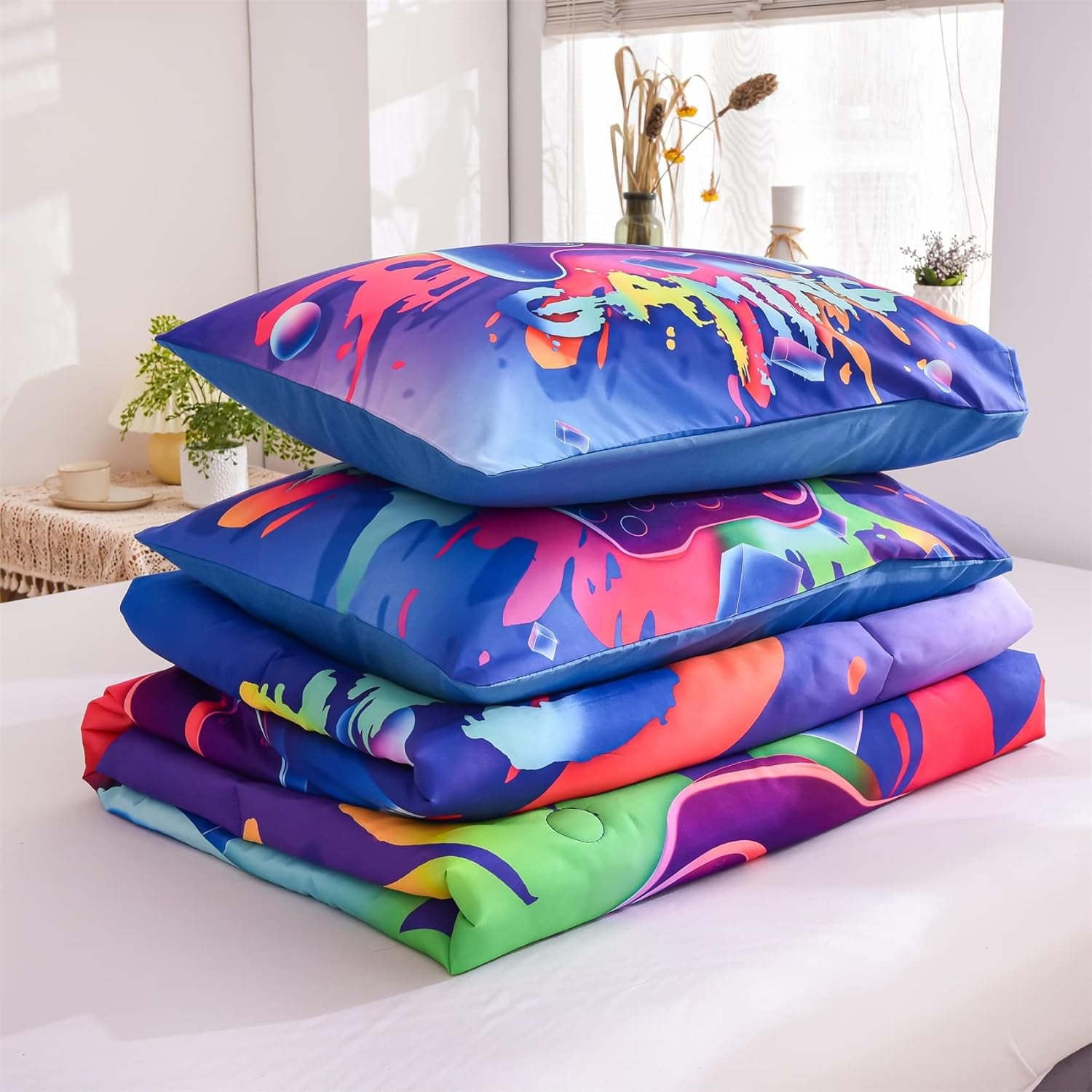 NTBED Purple Queen Gaming Comforter Sets for Boys Kids Bedding Sets Colorful Games Console Gamer Quilt Set - Image 4