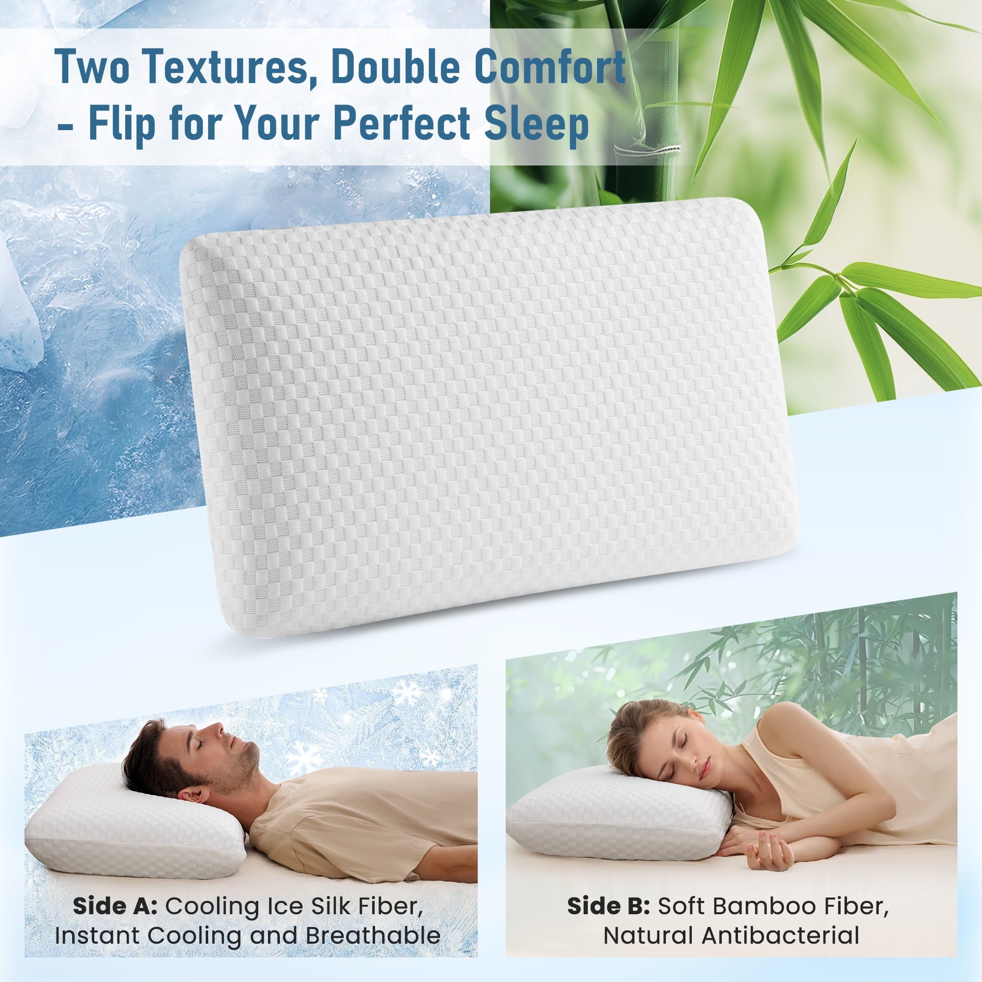 Memory Foam Pillow for Bed, Cooling Pillow with Extra Height Pad, Supportive Bed Pillow for Side, Back & Hot Sleepers... - Image 2