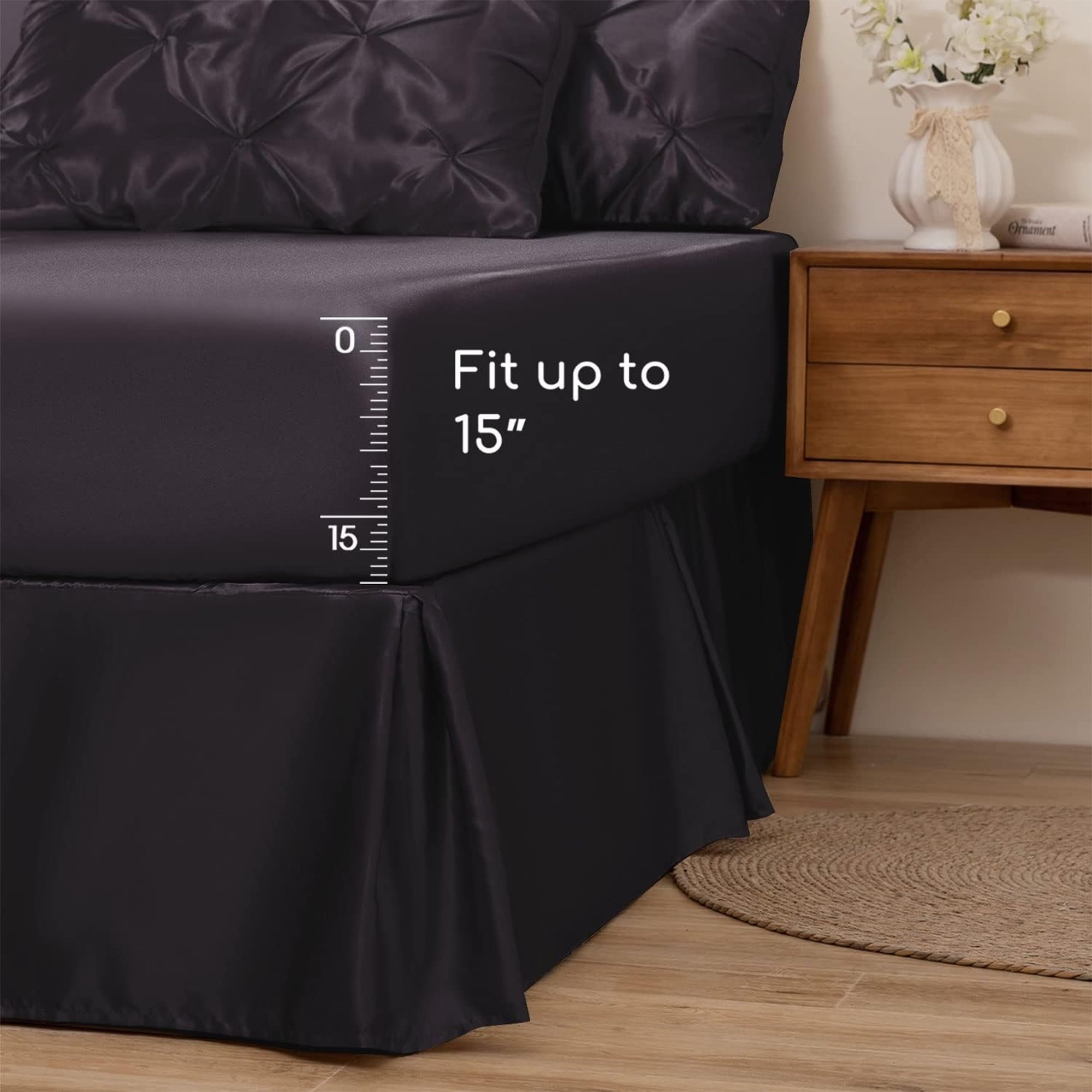 Satin Comforter Set 7 Pieces Queen Size - Luxurious Pinch Pleat Bed in a Bag with Satin Comforter, Satin Sheets, Sati... - Image 5