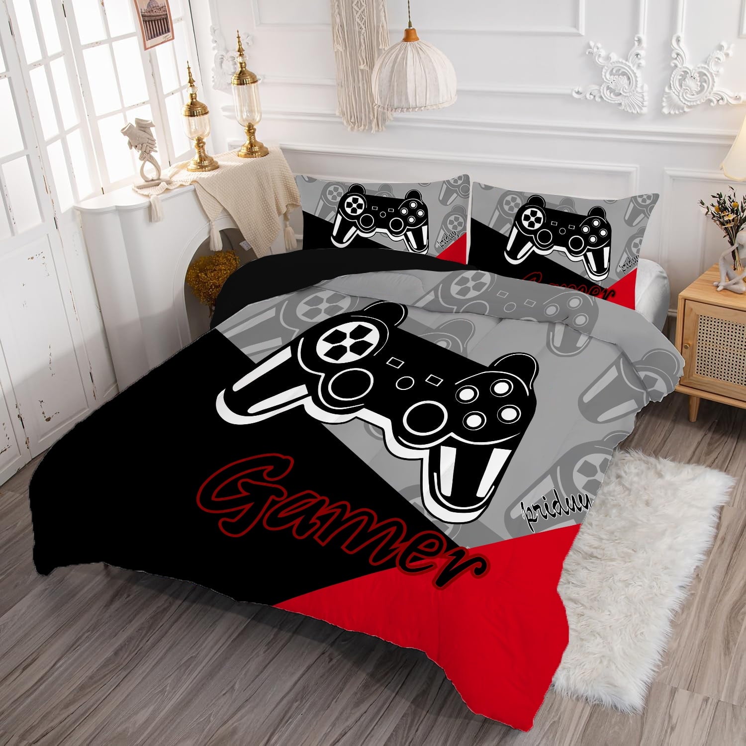 Gaming Comforter for Kids Boys Teens Video Game Bedding Set Gamer Comforter Gamepad Comforter Set Full Size Red Black... - Image 6