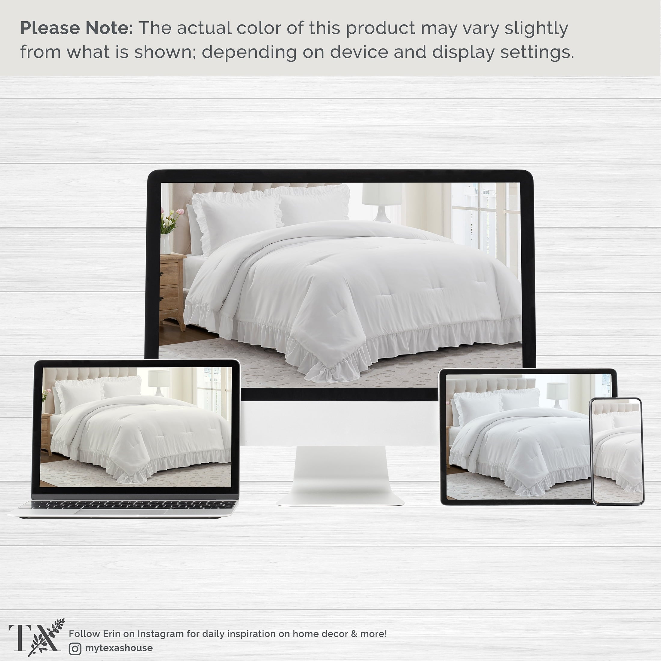 Full/Queen Comforter Set, All-Season, 3-Piece, White Ruffle - Image 5