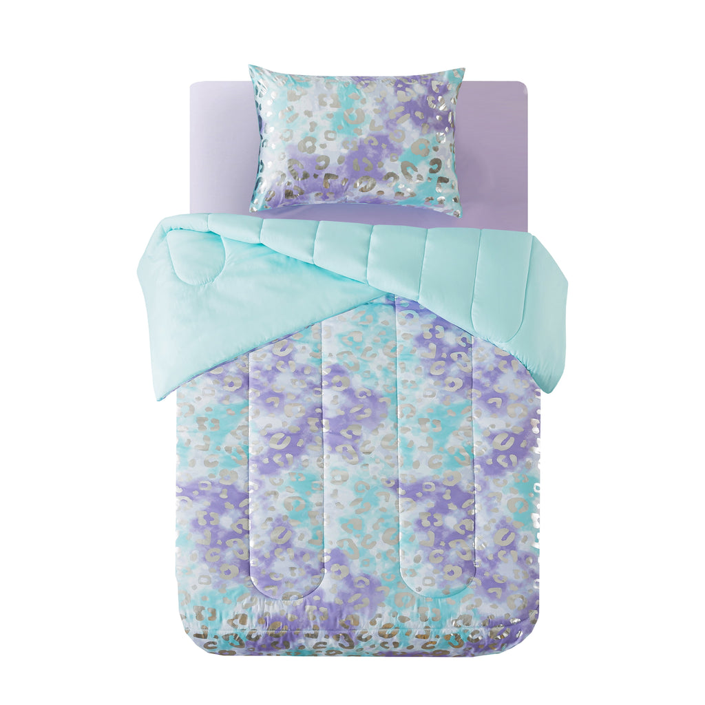 5-Piece Purple Metallic Foil Cheetah Bedding Set for Kids with Storage Bag, Twin - Image 3