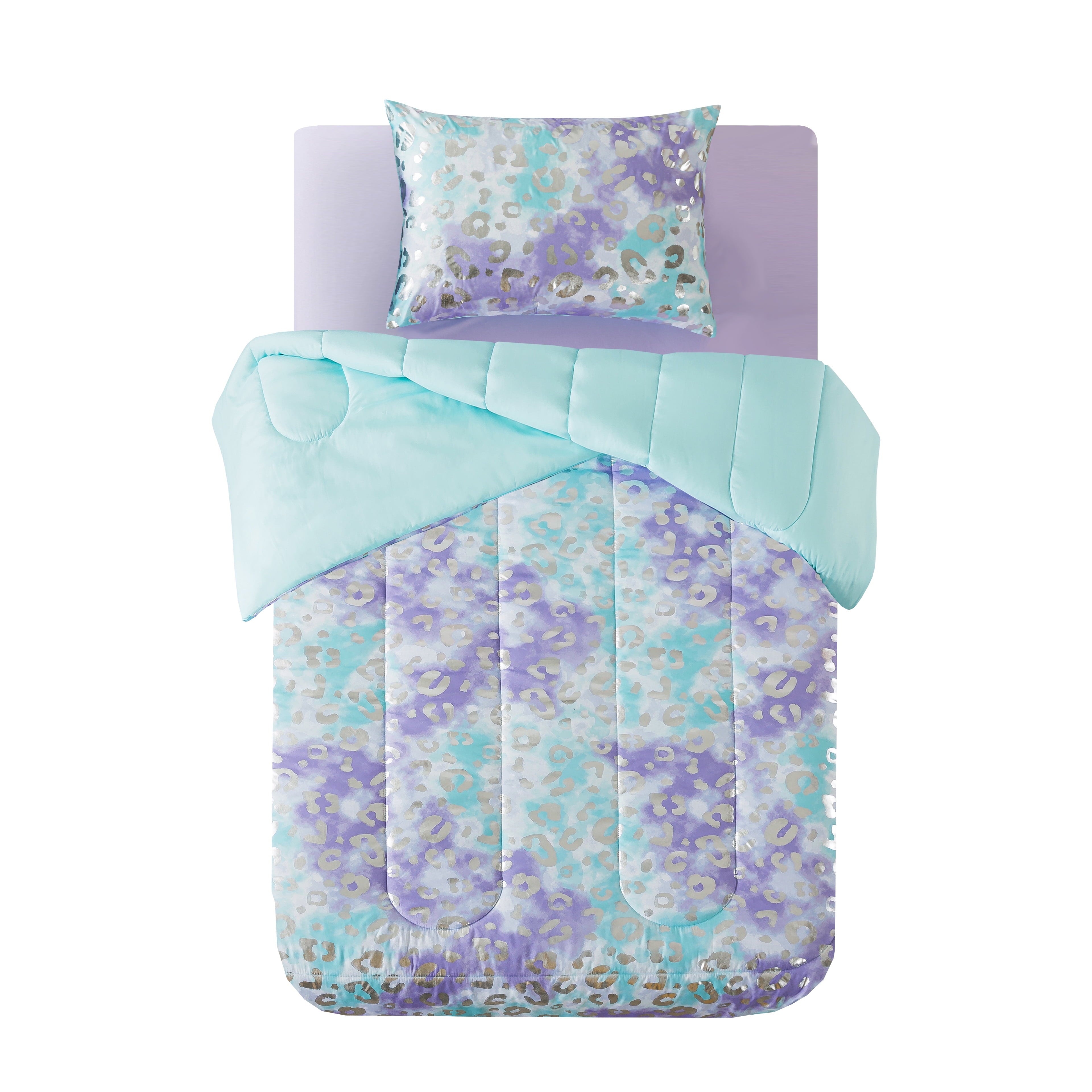 5-Piece Purple Metallic Foil Cheetah Bedding Set for Kids with Storage Bag, Twin - Image 3