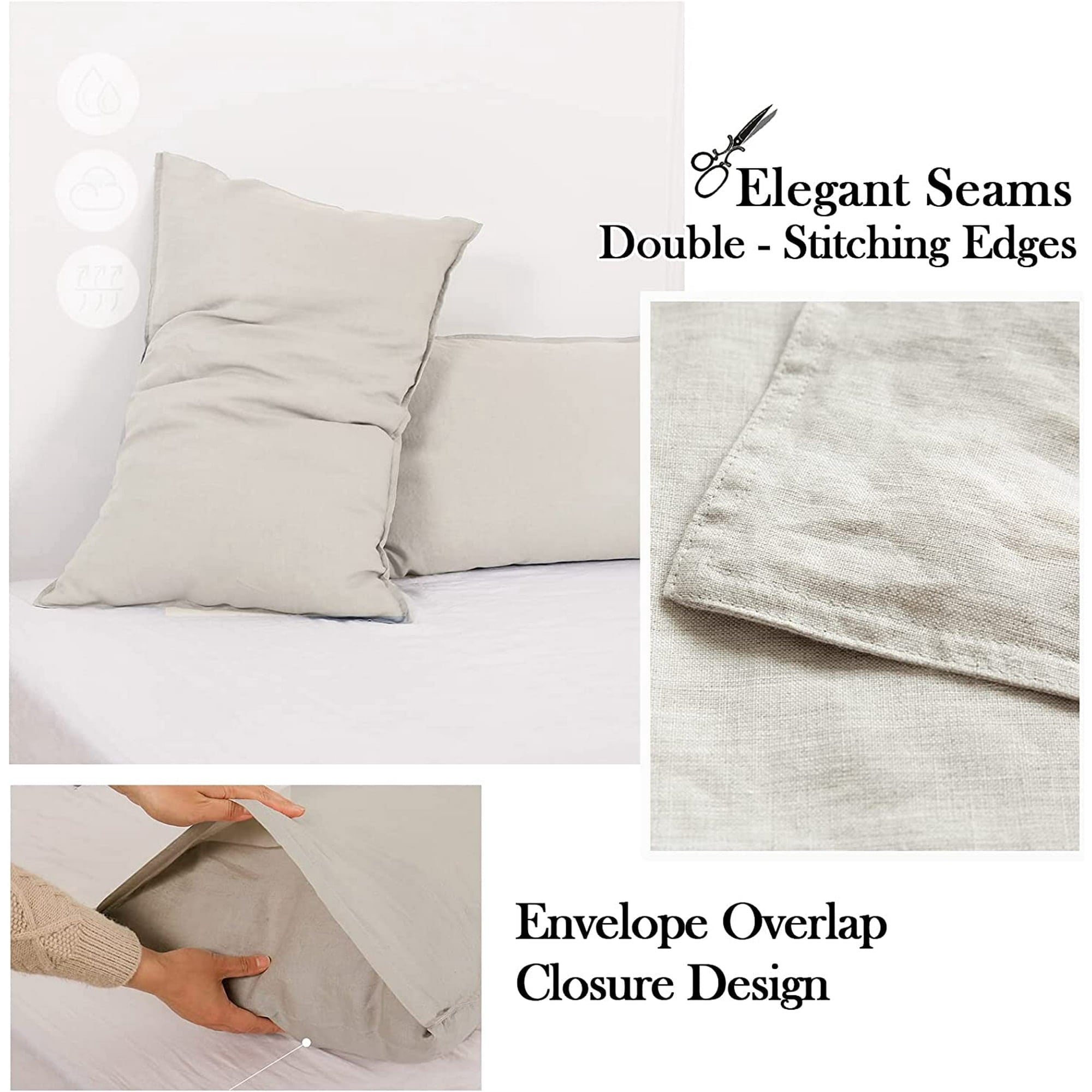 100% Linen Sheet Set Solid Color-4 Pcs Washed French Linen Bed Sheets(1 Flat Sheet,1 Fitted Sheet,2 Pillowcases)-Brea... - Image 4