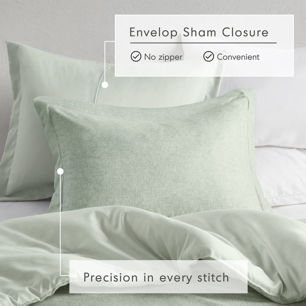 Full/Queen Comforter Sets, Reversible 3 Piece Extra Soft Bedding Set, Chambray Print Sage Green Comforter Bed Set wit... - Image 6