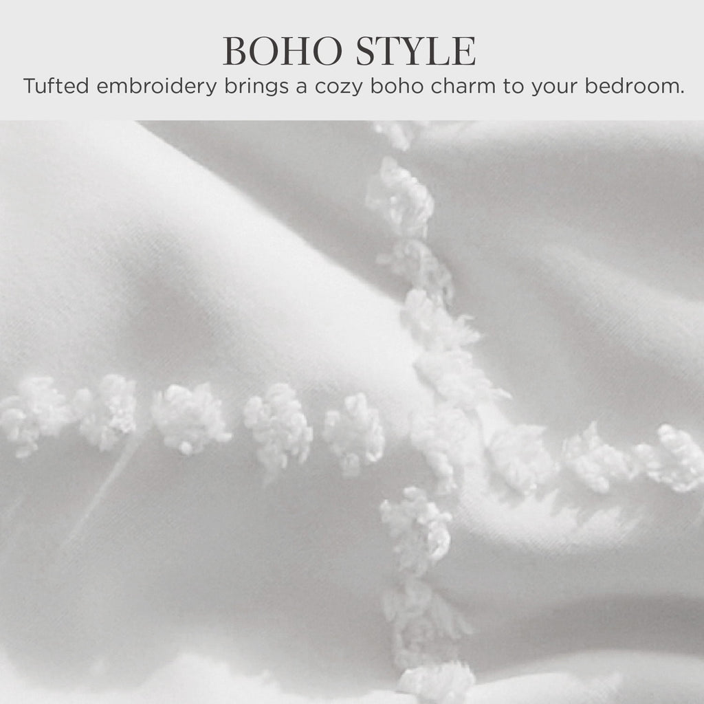 U by Bedsure Queen Comforter Set, Boho Tufted Shabby Chic Bedding Comforter Set, 3 Pieces Farmhouse Bed Set for All Seasons, White Bedding S - Image 3