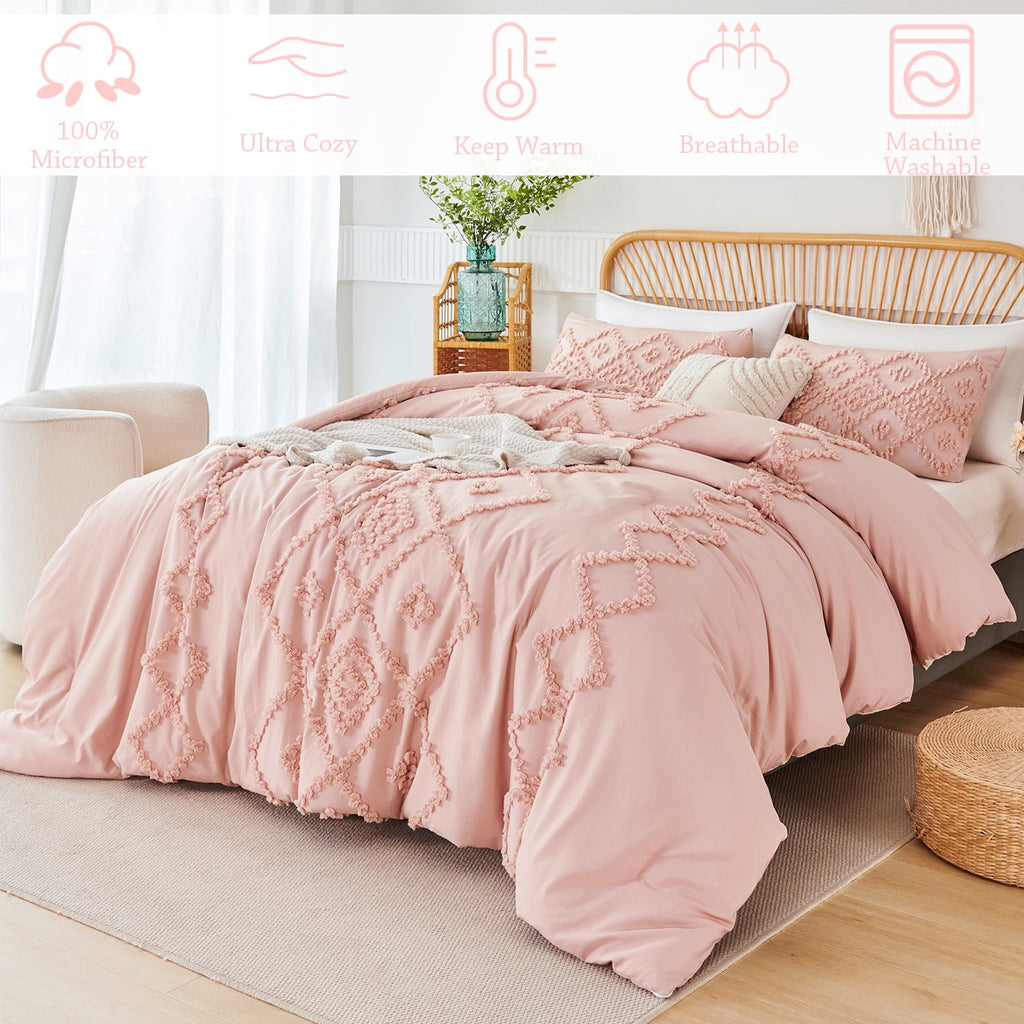 Pink Diamond Jacquard Comforter Set Queen 3 Pcs Bohemian Tufts Quilt Set for Kids Girls Adult 100% Soft Microfiber Be... - Image 5