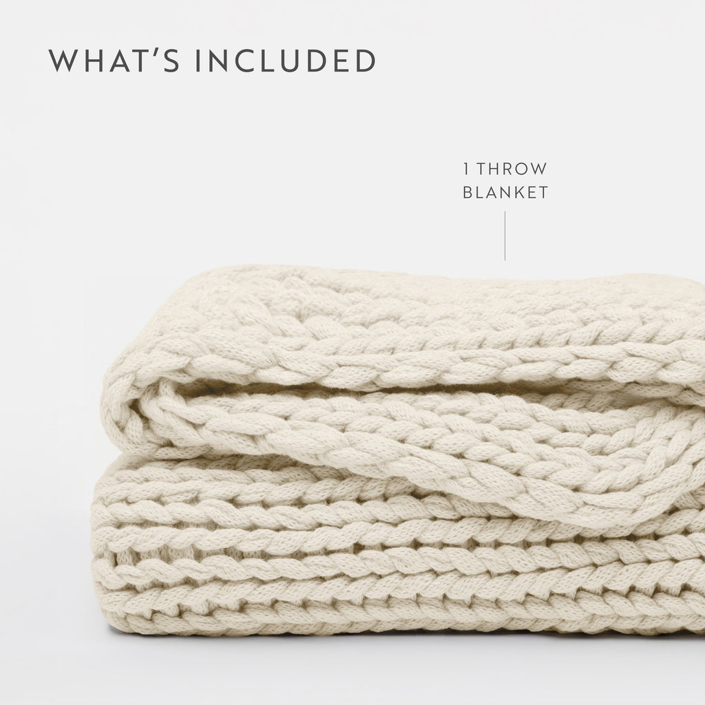 Soft & Cozy Chunky Hand-Knit Throw Blanket, Ivory - Image 6