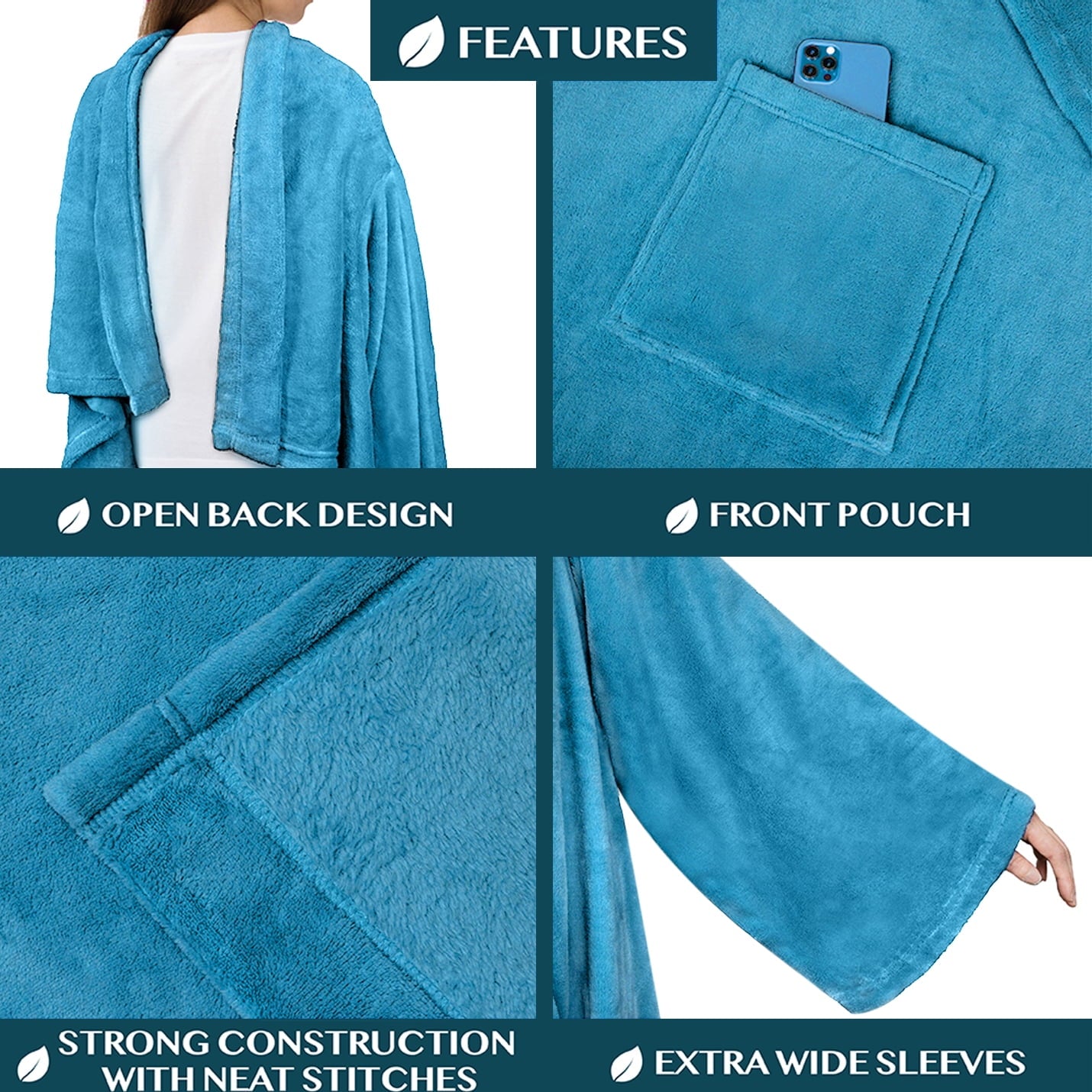 Wearable Blanket with Sleeves for Adult Women Men, Cozy Fleece Warm Wrap Throw Blanket with Arms, Pocket, Gifts for C... - Image 3