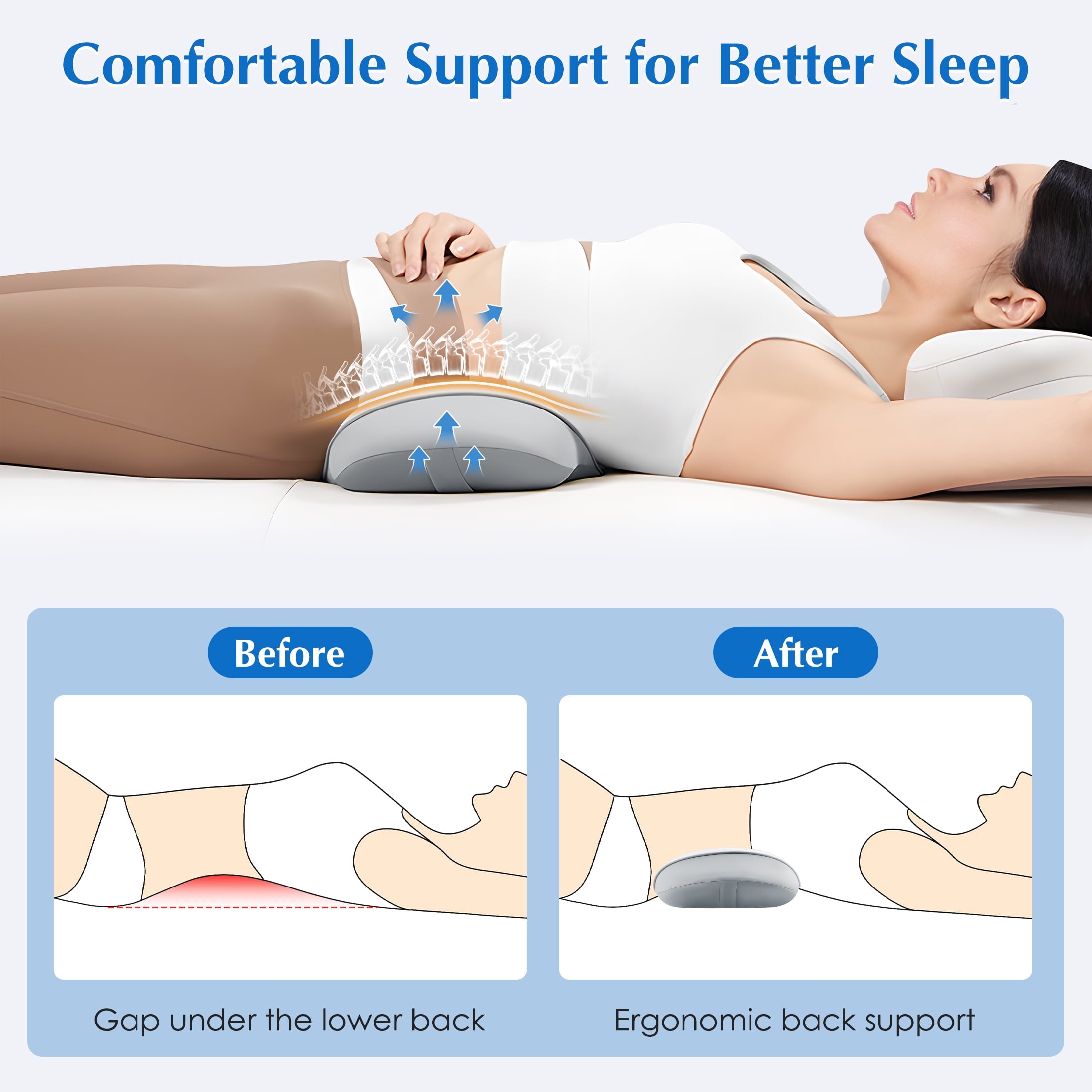 Lumbar Support Pillow for Bed Memory Foam Lower Back Pain Relief, Adjustable Waist Pillow for Sleeping & Side Sleeper... - Image 2