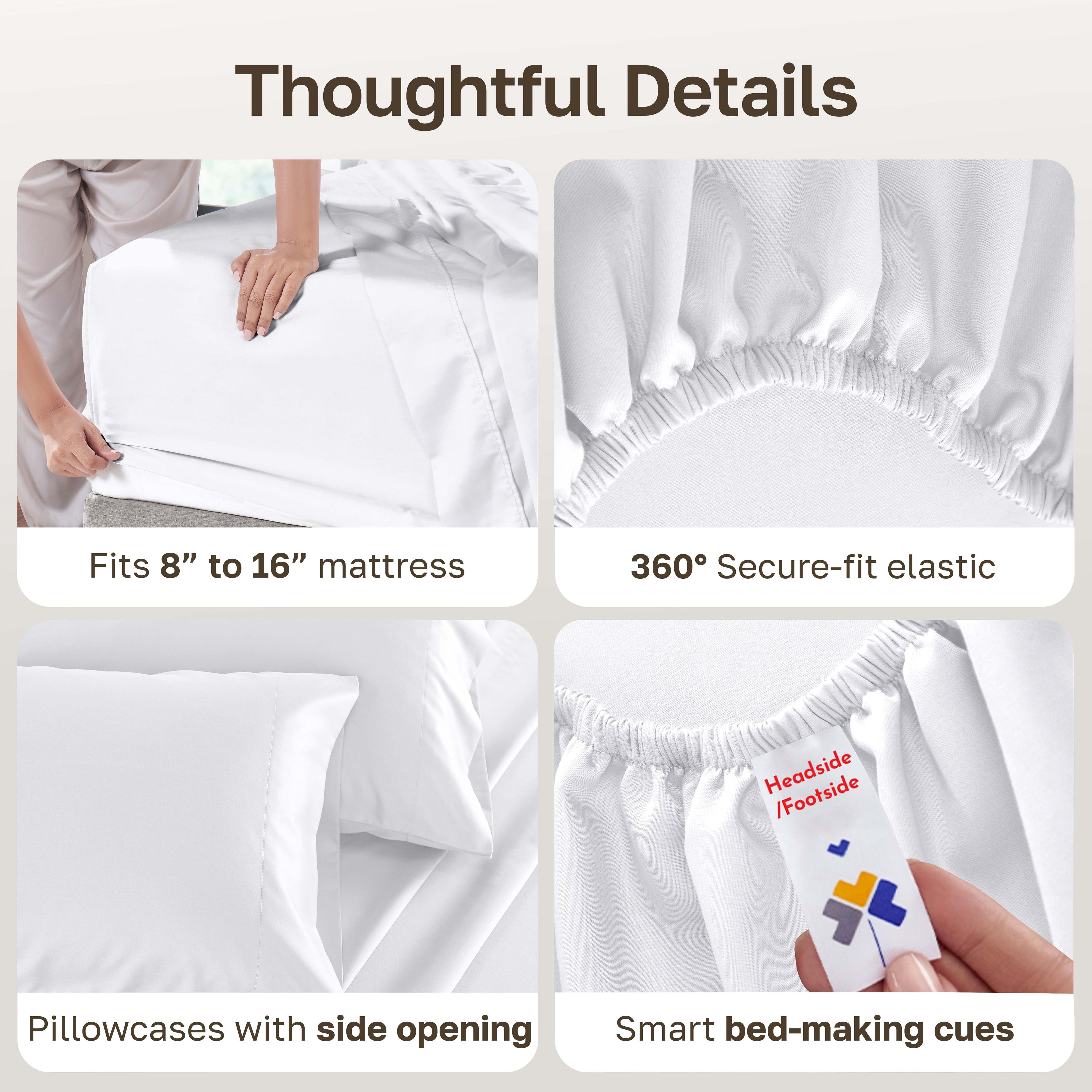 500-Thread-Count 100% Cotton Sheet White Queen-Sheets Set, 4-Piece Extra Long-Staple Combed Cotton Bedding Sheets for... - Image 5