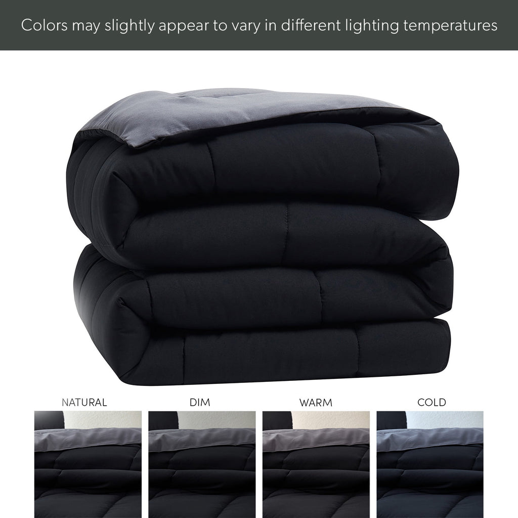 Queen Comforter Set, 3 Piece Bed in a Bag, Reversible Down Alternative Bedding Set, Black & Gray - Image 2