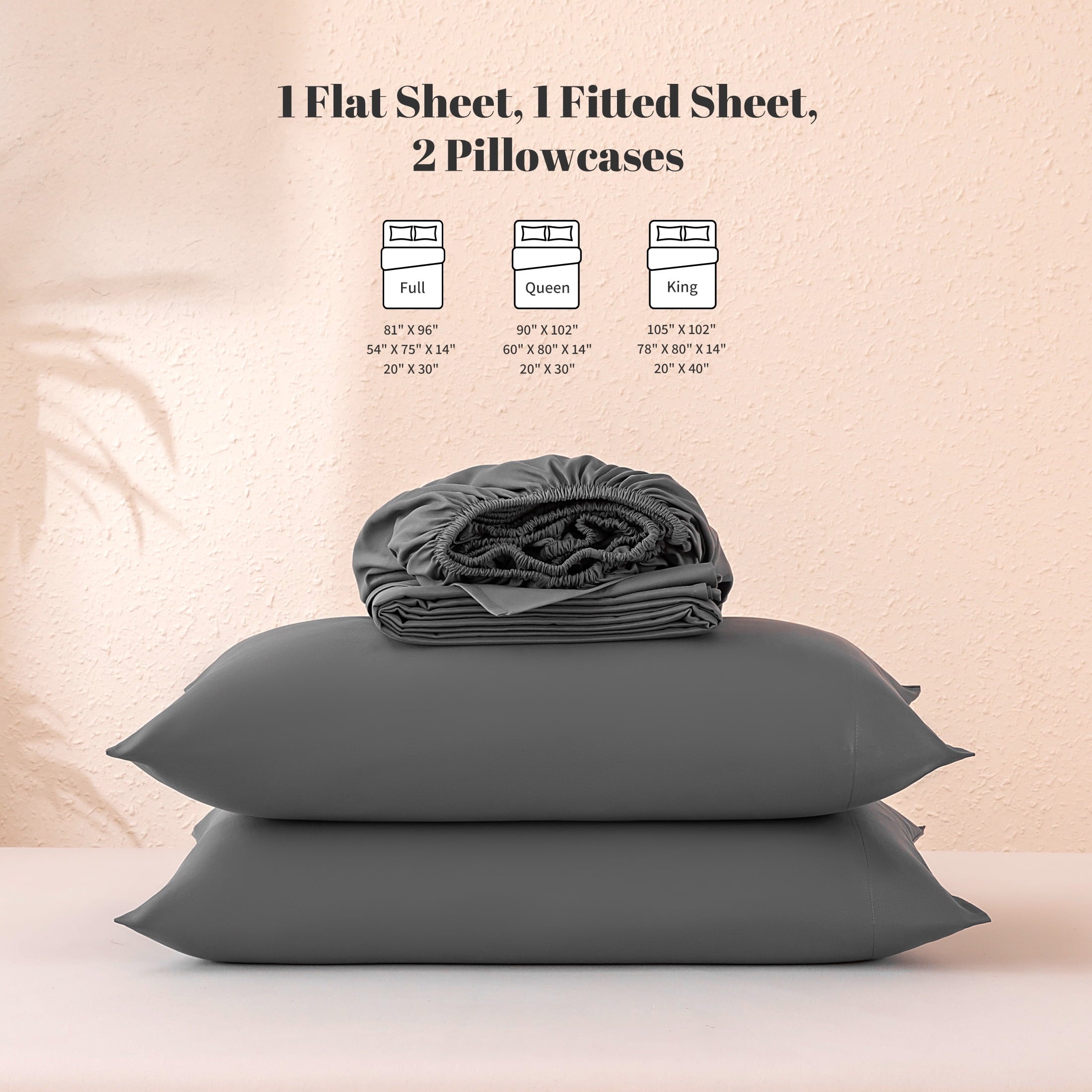 Sonive Sheet Set Twin Size Gray, 3 Pieces 140 GSM Brushed Elastic Fitted Soft & Cozy Bed Sheets Set with Deep Pocket - Image 2