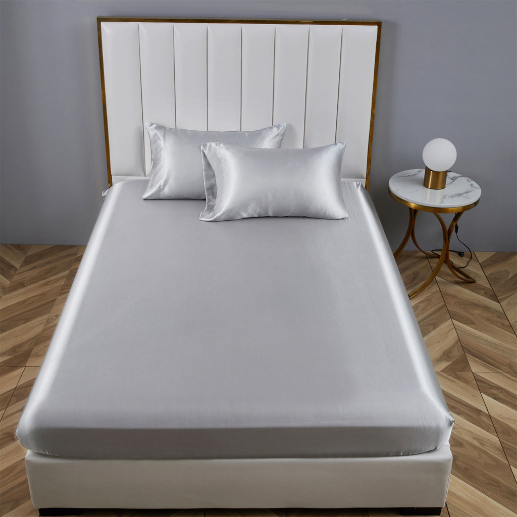 Satin Fitted Sheet King Size 14 Inch Deep Pocket Bed Sheet Silk Sheet Ultra Soft Machine Washable, Light Gray - Image 6