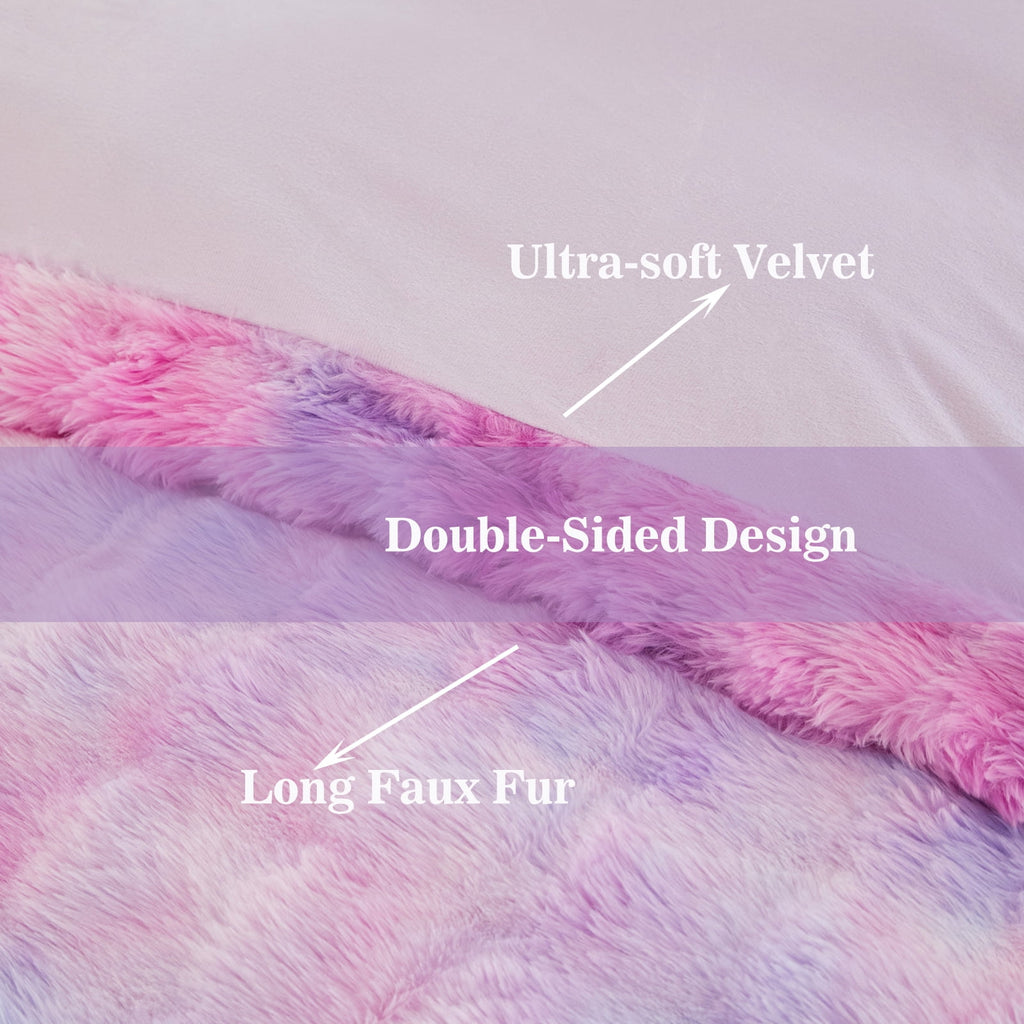 Faux Rabbit Fur Comforter Set Twin 3Pcs Girls Blue Purple Bedding Set Tie-Dyeing Soft Bed Comforter Set Warm Fuzzy Ki... - Image 5