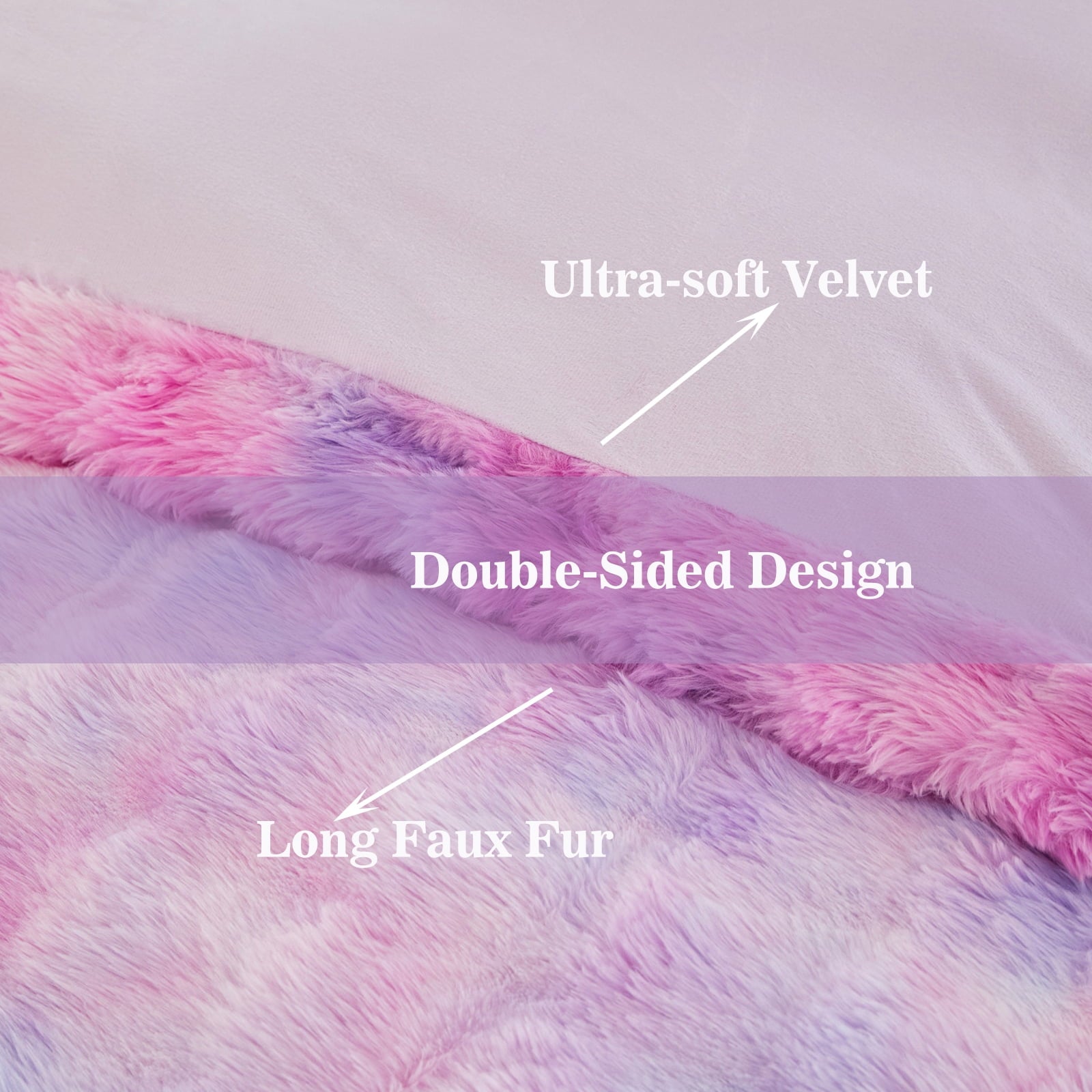 Faux Rabbit Fur Comforter Set Twin 3Pcs Girls Blue Purple Bedding Set Tie-Dyeing Soft Bed Comforter Set Warm Fuzzy Ki... - Image 5