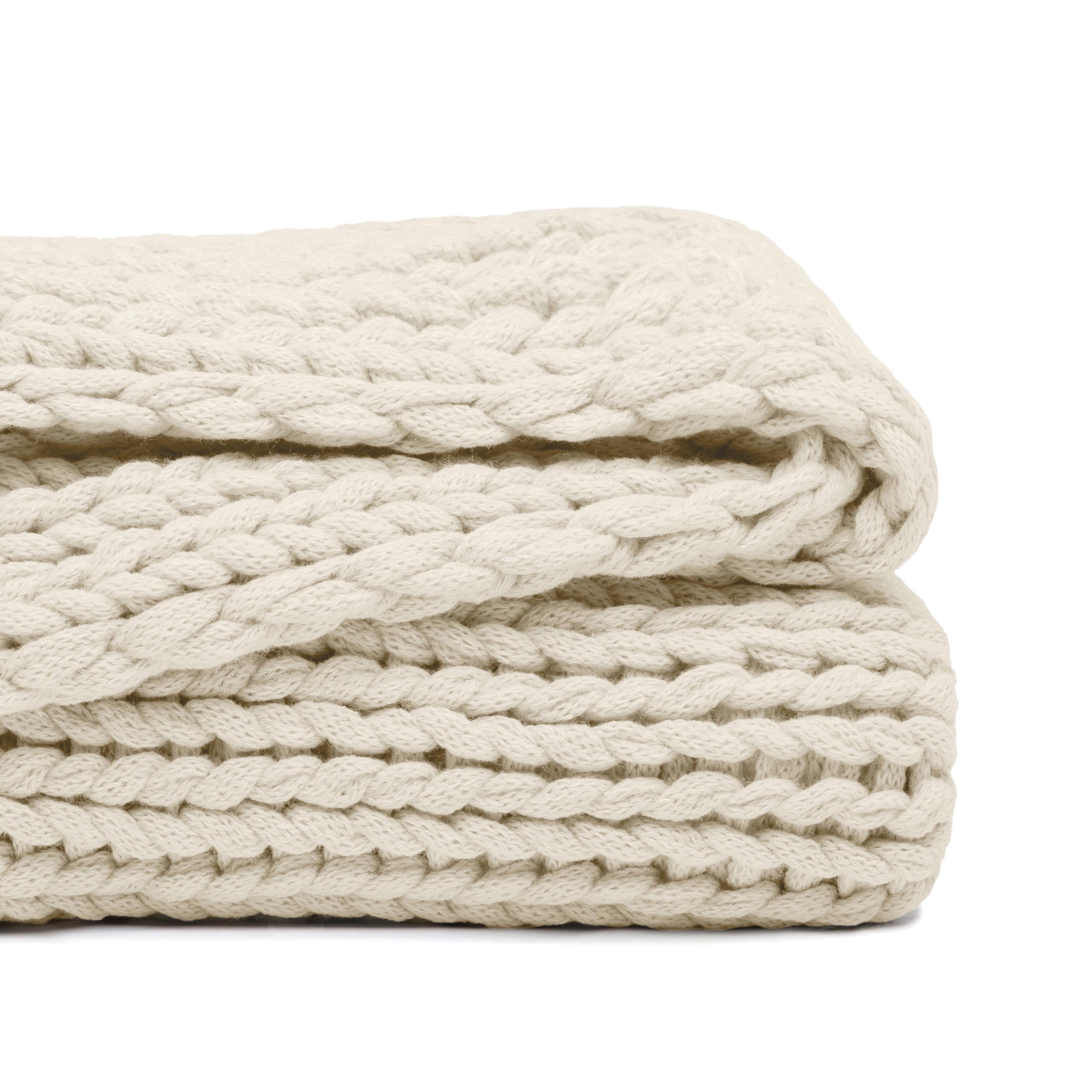 Soft & Cozy Chunky Hand-Knit Throw Blanket, Ivory - Image 5