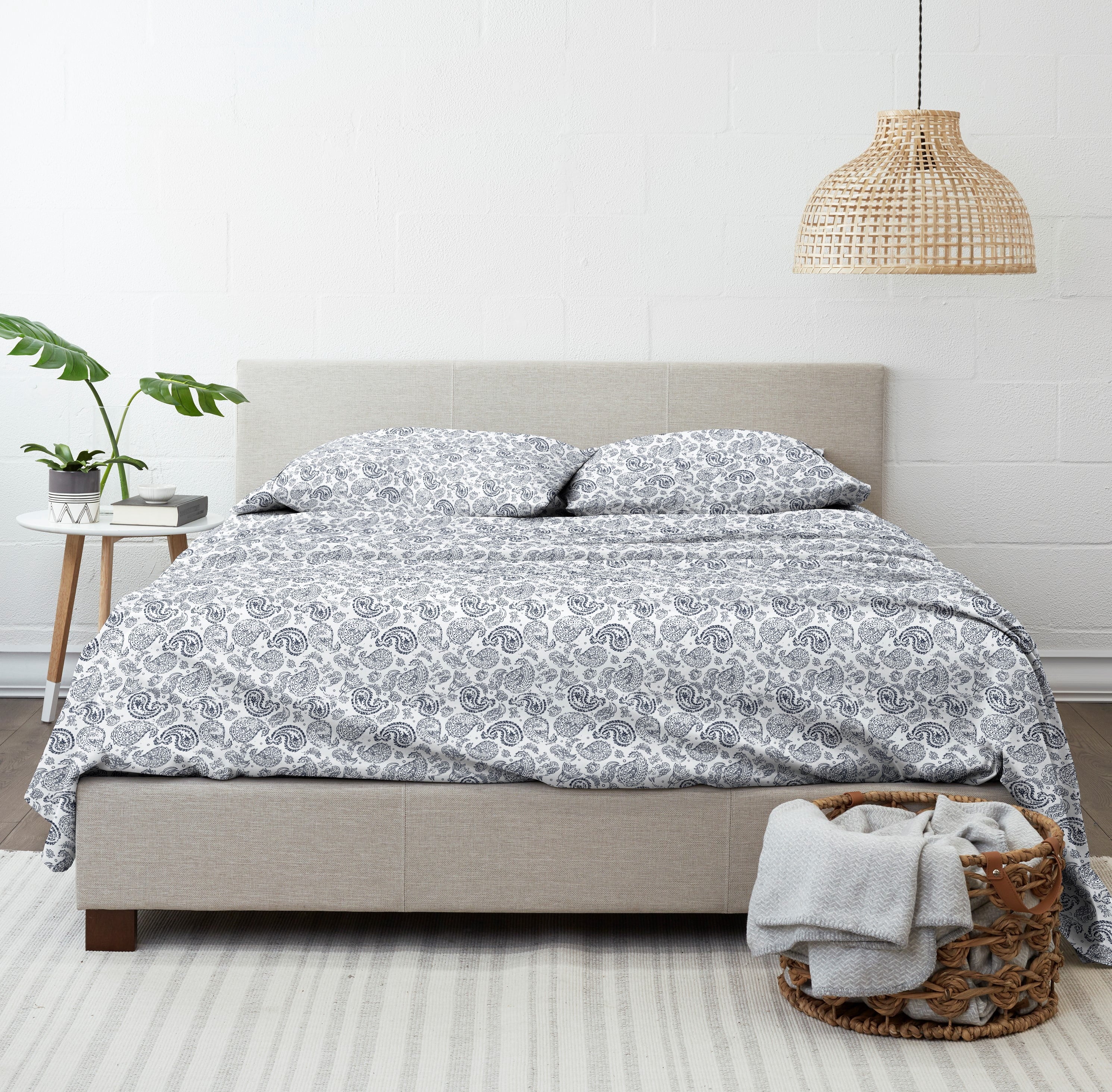 4 Piece Pattern Microfiber Bed Sheets Set, Navy Coarse Paisley, Full - Image 2