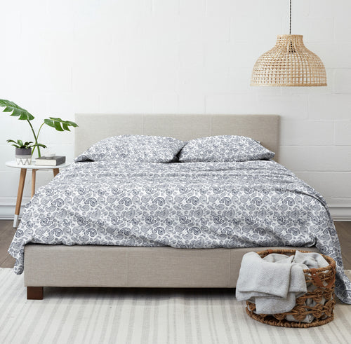 4 Piece Pattern Microfiber Bed Sheets Set, Navy Coarse Paisley, Full - Image 2