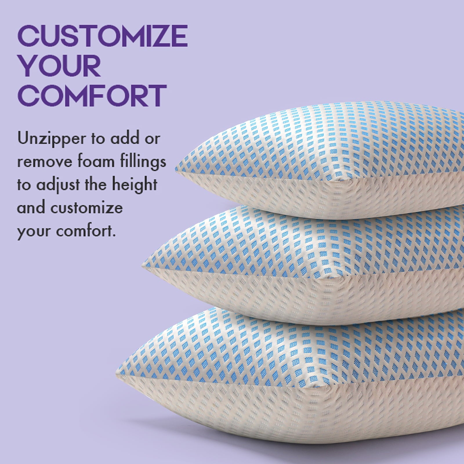 Cooling Pillows for Bed Sleeping Shredded Memory Foam Pillows Queen Size Set of 2 Pack 20 x 30 inches - Image 2