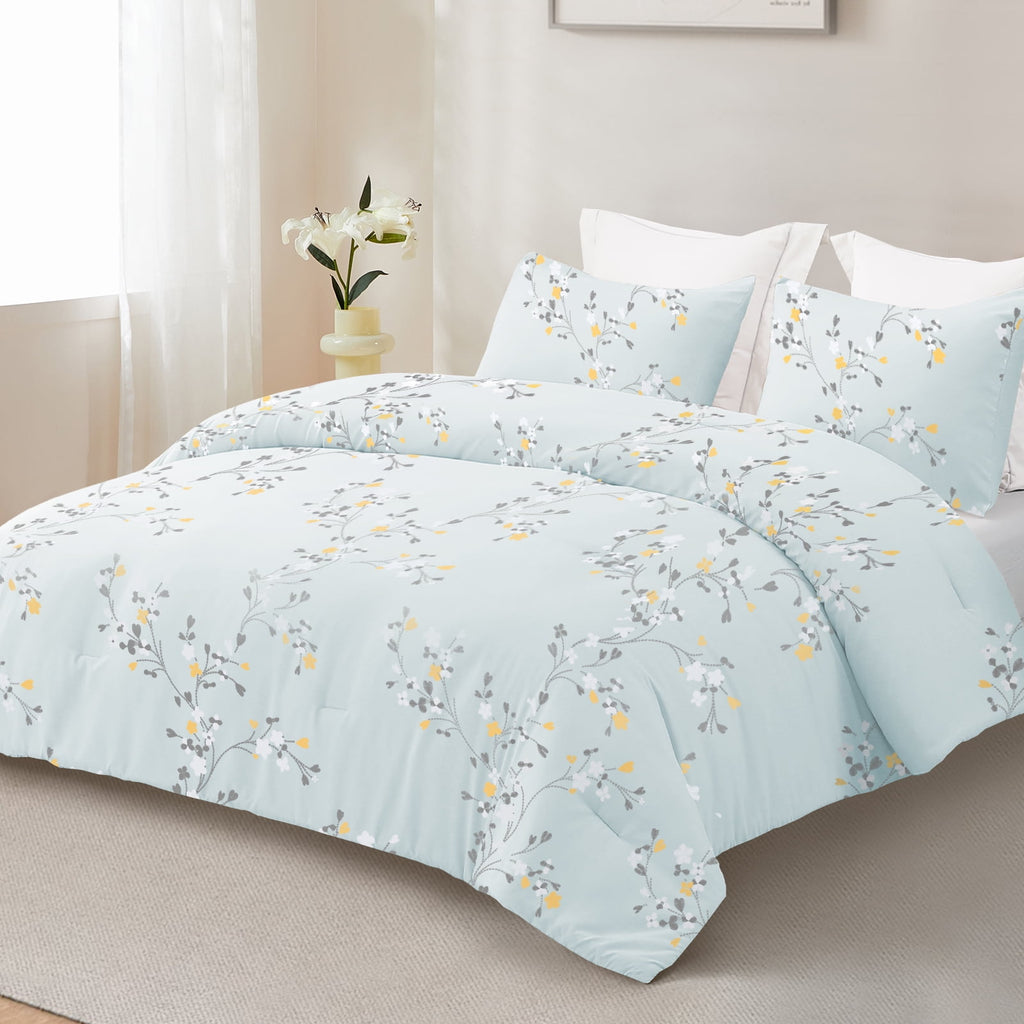 3-Piece Floral King Size Comforter Set, Microfiber Bedding Down Alternative Comforter for All Seasons with 2 Pillow S... - Image 6