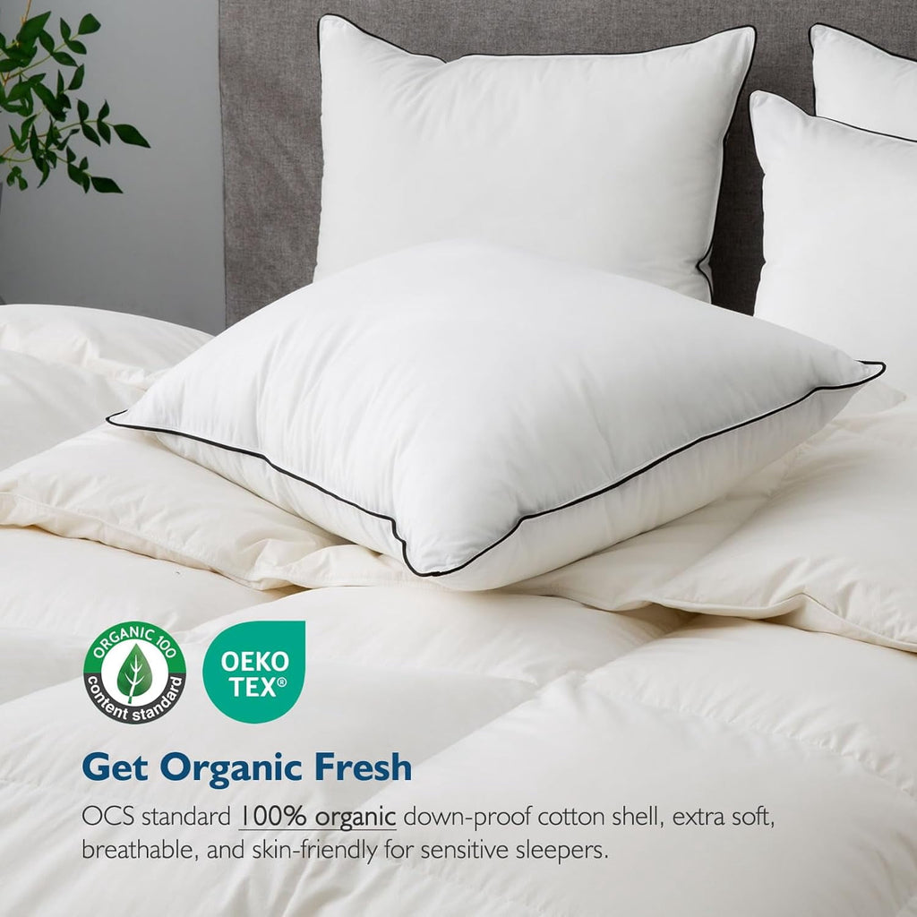 Hypoallergenic 3‑Chamber Goose Feather Down Core Bed Pillows, Standard Size Set of 2, With Microfiber Surround, Soft-... - Image 3
