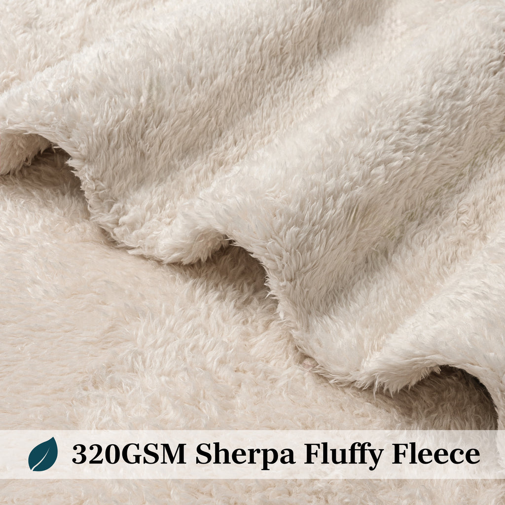 Sherpa Throw Blanket For Couch Sofa, Cream Beige Fluffy Warm Plush Blanket for Bed, Cozy Super Soft Lightweight Throw... - Image 4