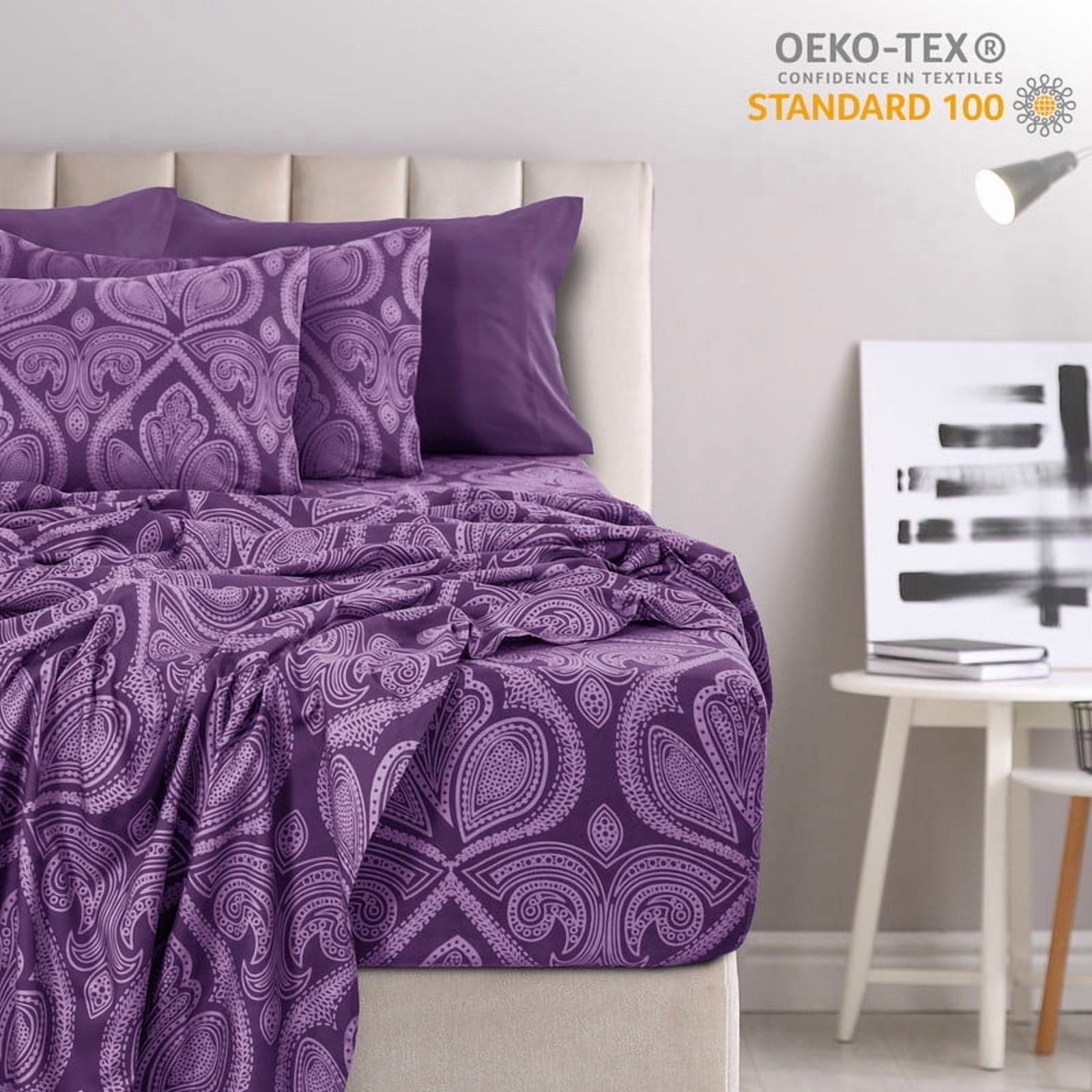 Lux Decor Collection Paisley Printed Queen Bed Sheets Set, Microfiber 6 Piece Bedding Set - Purple - Image 6