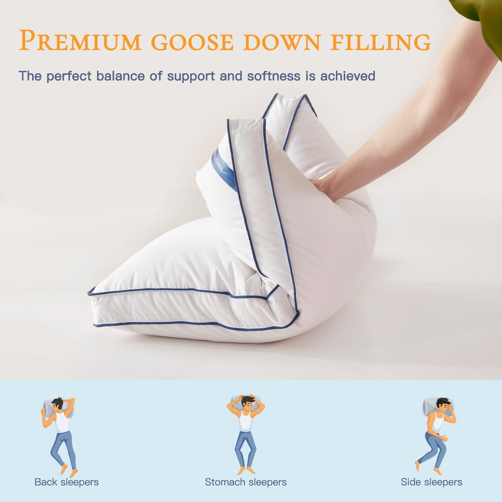 Goose Down Feather Pillows Queen Size Set of 2, Luxury Soft Hotel Quality pillows for Sleeping, Organic Cotton Cover ... - Image 6