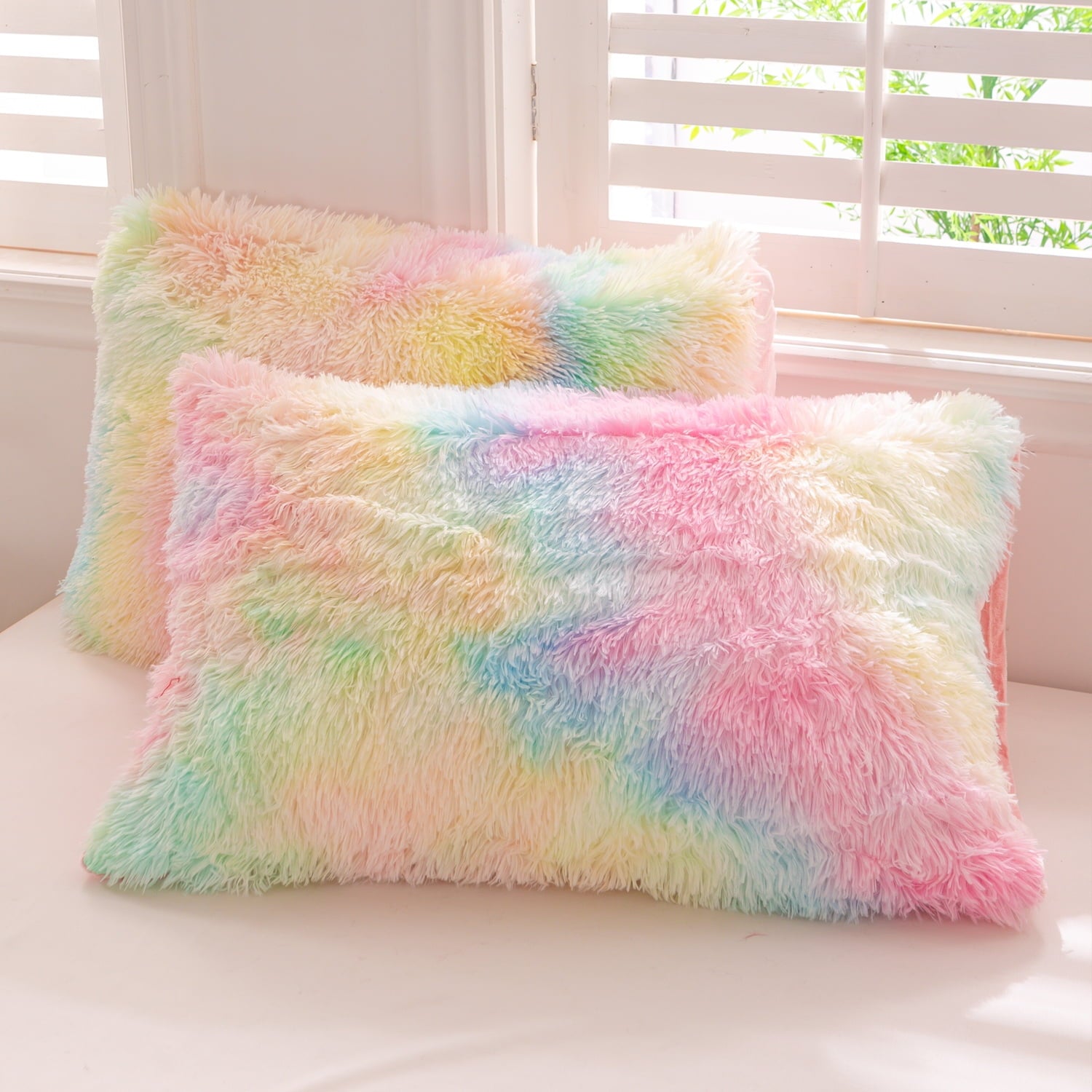 3Pcs Pink Faux Fur Twin Comforter Set for Girls Tie Dye Rainbow Kid Bed Set Plush Shaggy Bedding Sets Fuzzy Bed Comfo... - Image 4