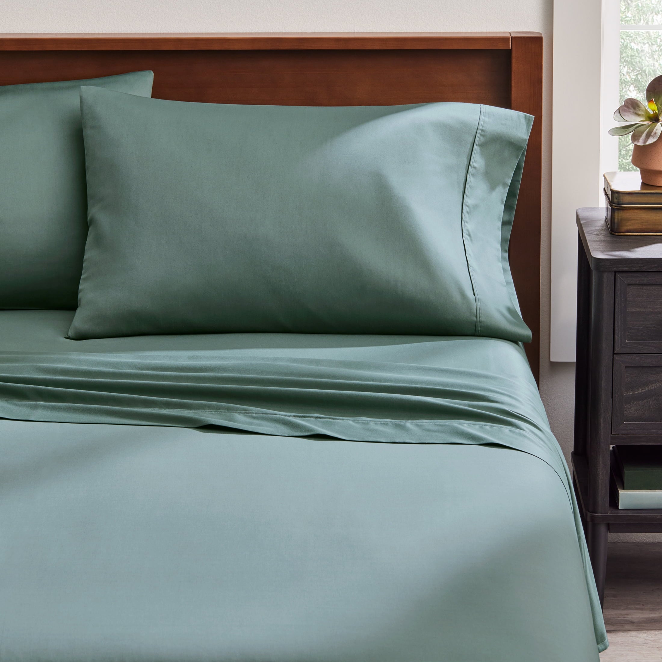4-Piece 300 Thread Count Green Ash Cotton Sateen Bed Sheet Set, Cali King - Image 3